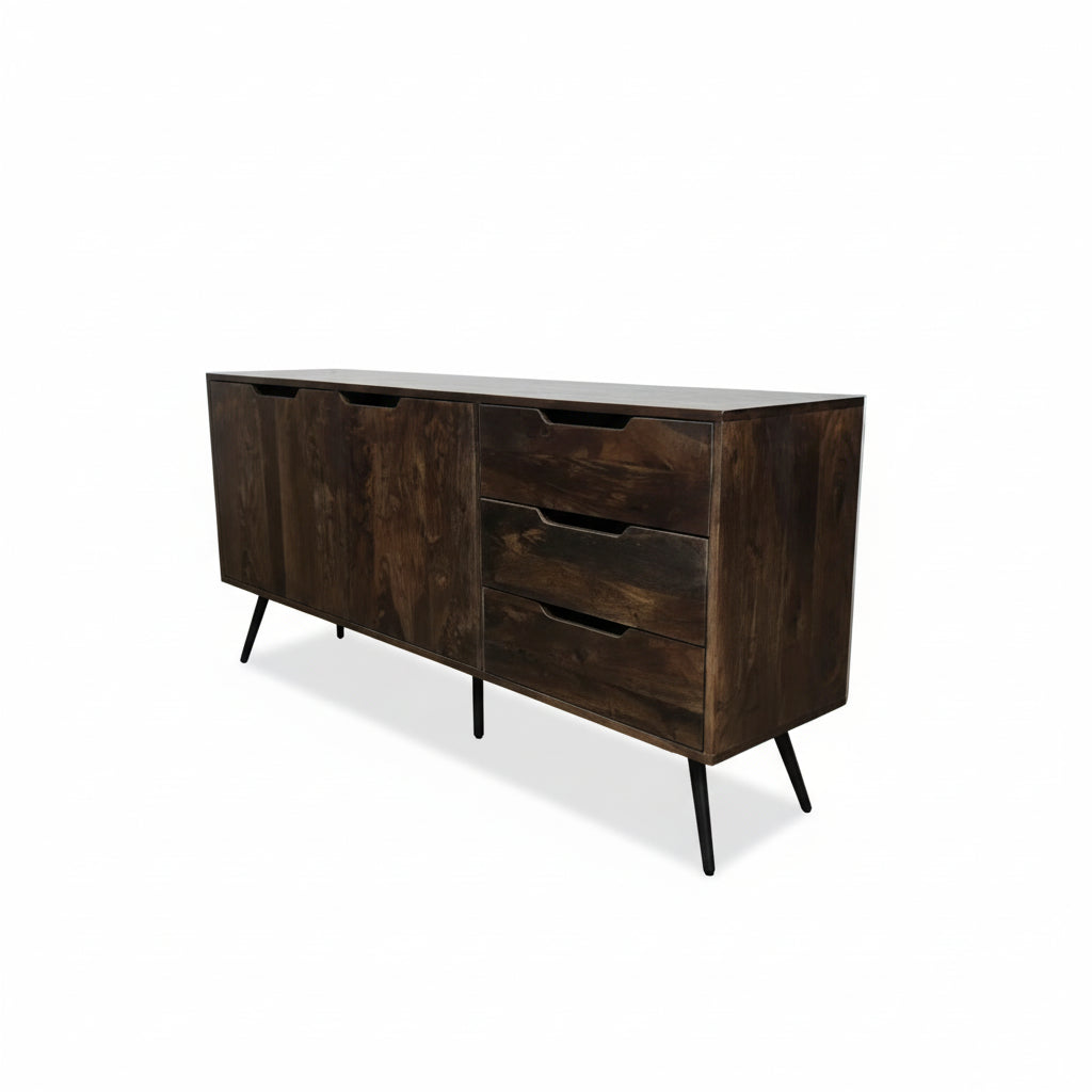 Buffet Scandinave en Bois d’Acacia Brun Foncé | 3 Tiroirs