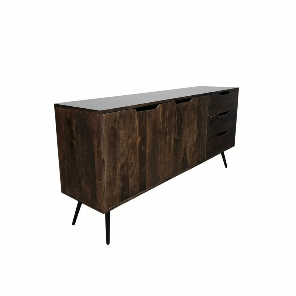 Buffet Scandinave en Bois d’Acacia Brun Foncé | 3 Tiroirs