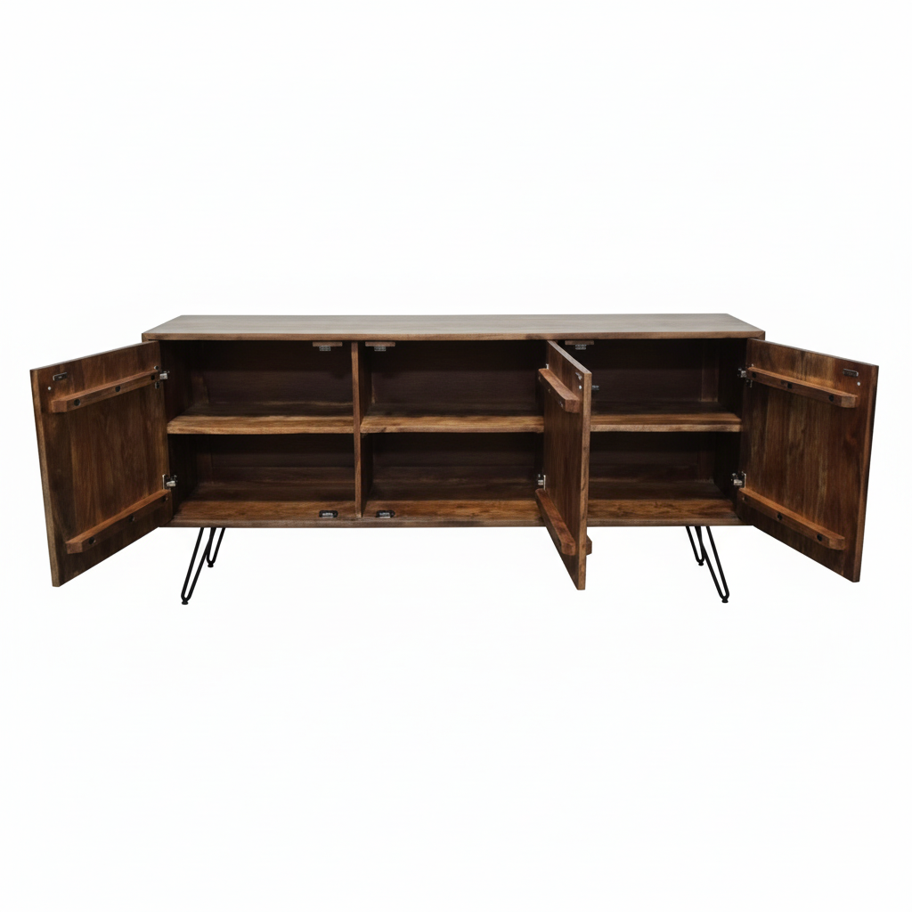 Buffet style Mid-Century en bois d’Acacia | Bois et acier