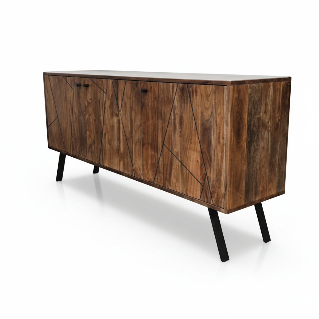 Buffet style Mid-Century en bois d’Acacia | Bois et acier