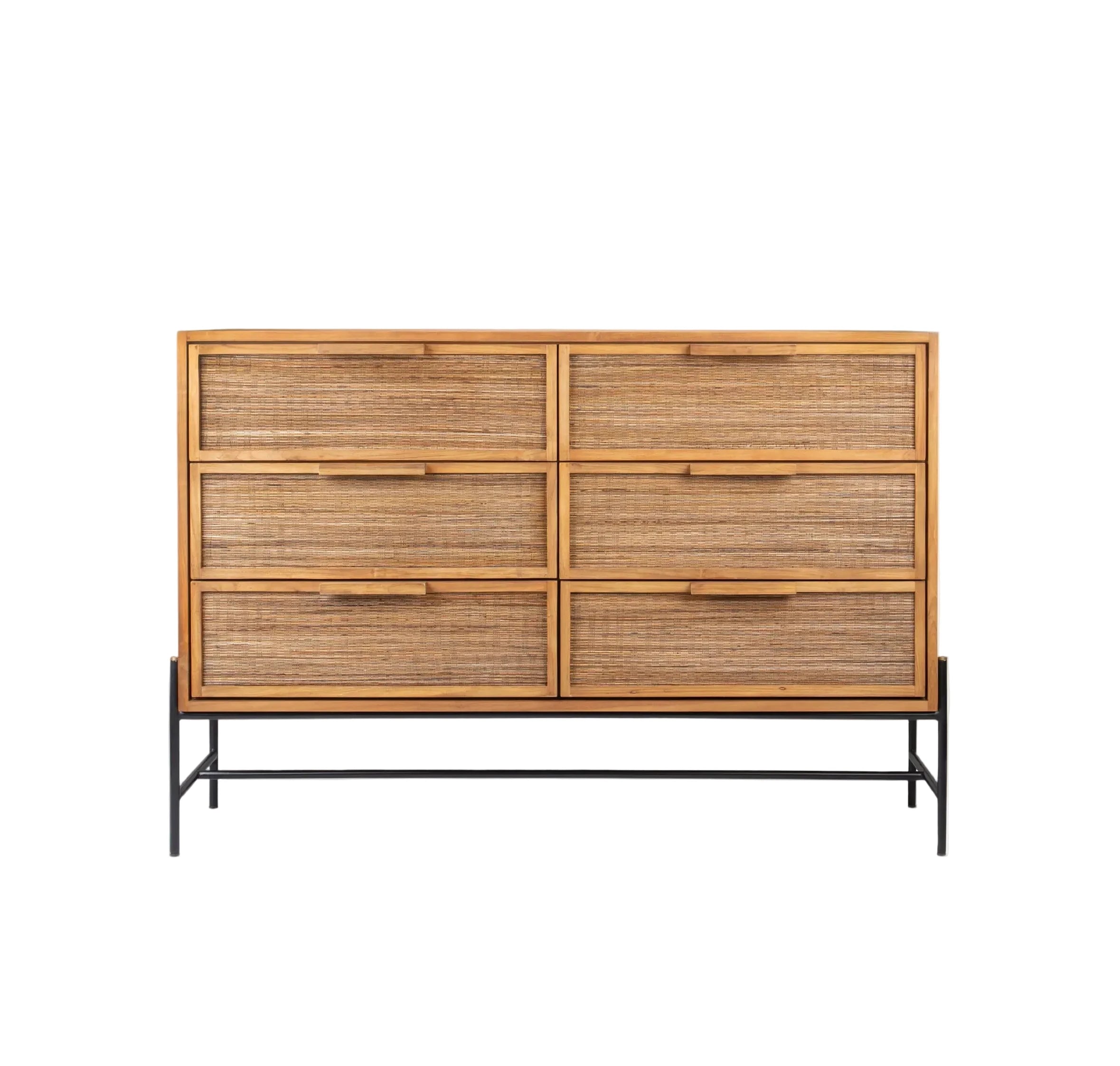 Commode Coco à 6 tiroirs | Bois de teck et fibres naturelles | dBodhi