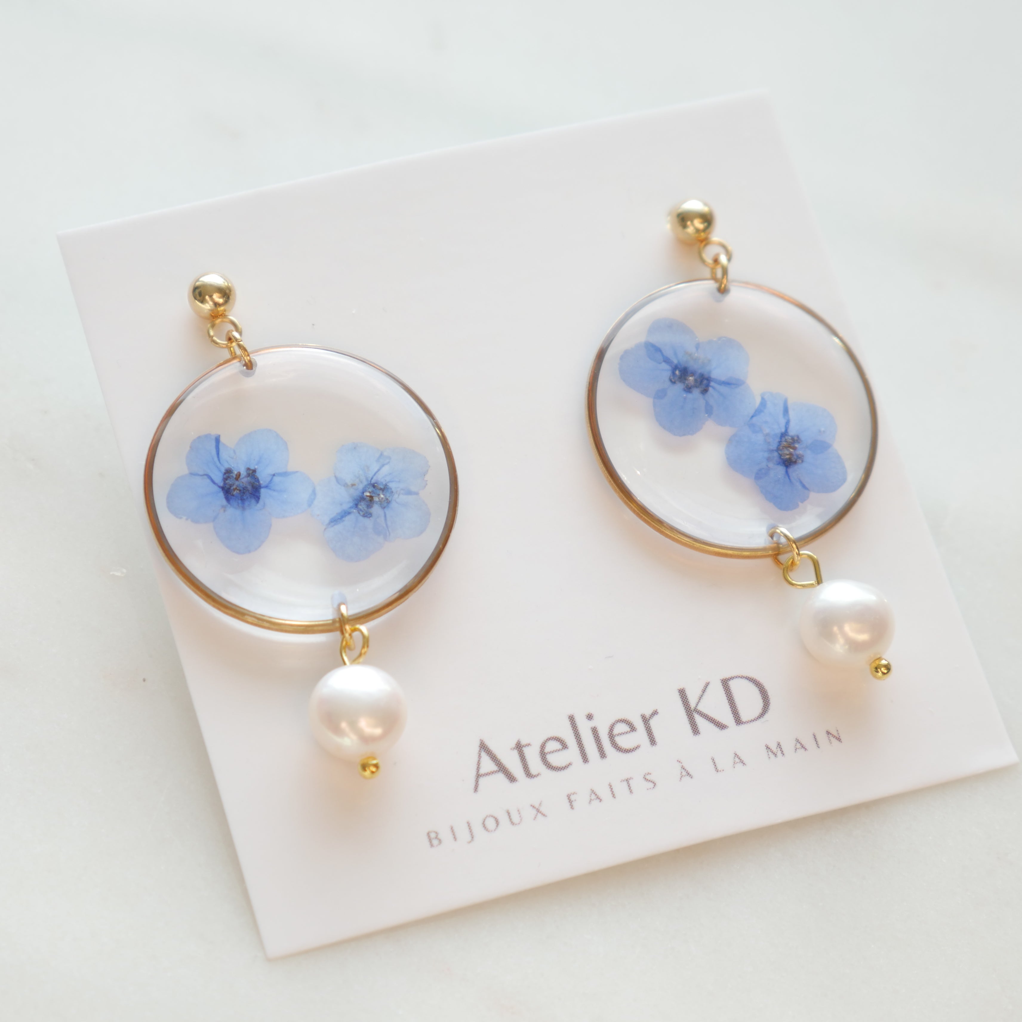 Forget-me-not Perla Earrings | Round 30 mm | Dried flowers | Handmade