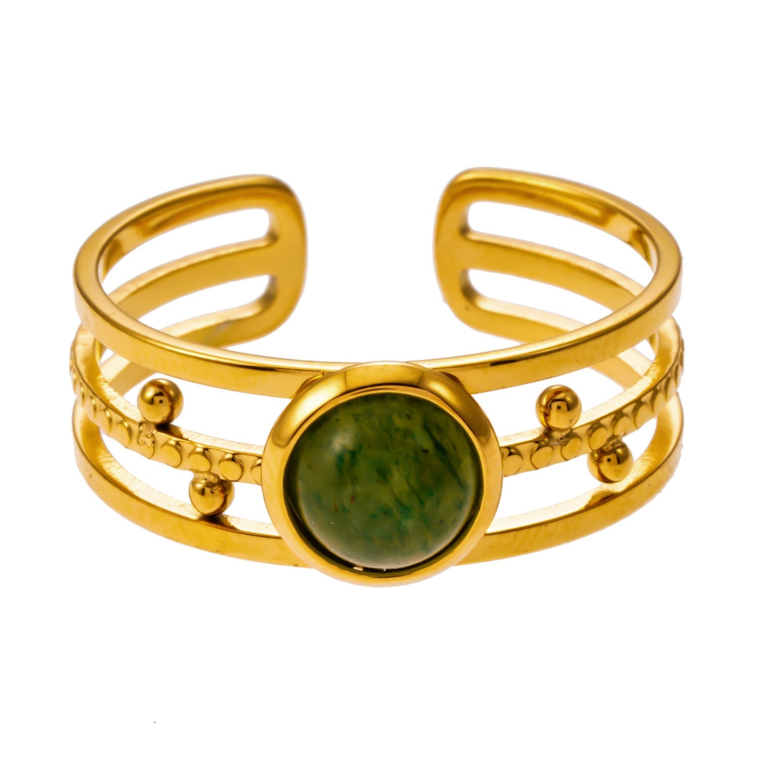 Bague Chesilda à 3 couches | Bague avec pierre naturelle et perles décoratives