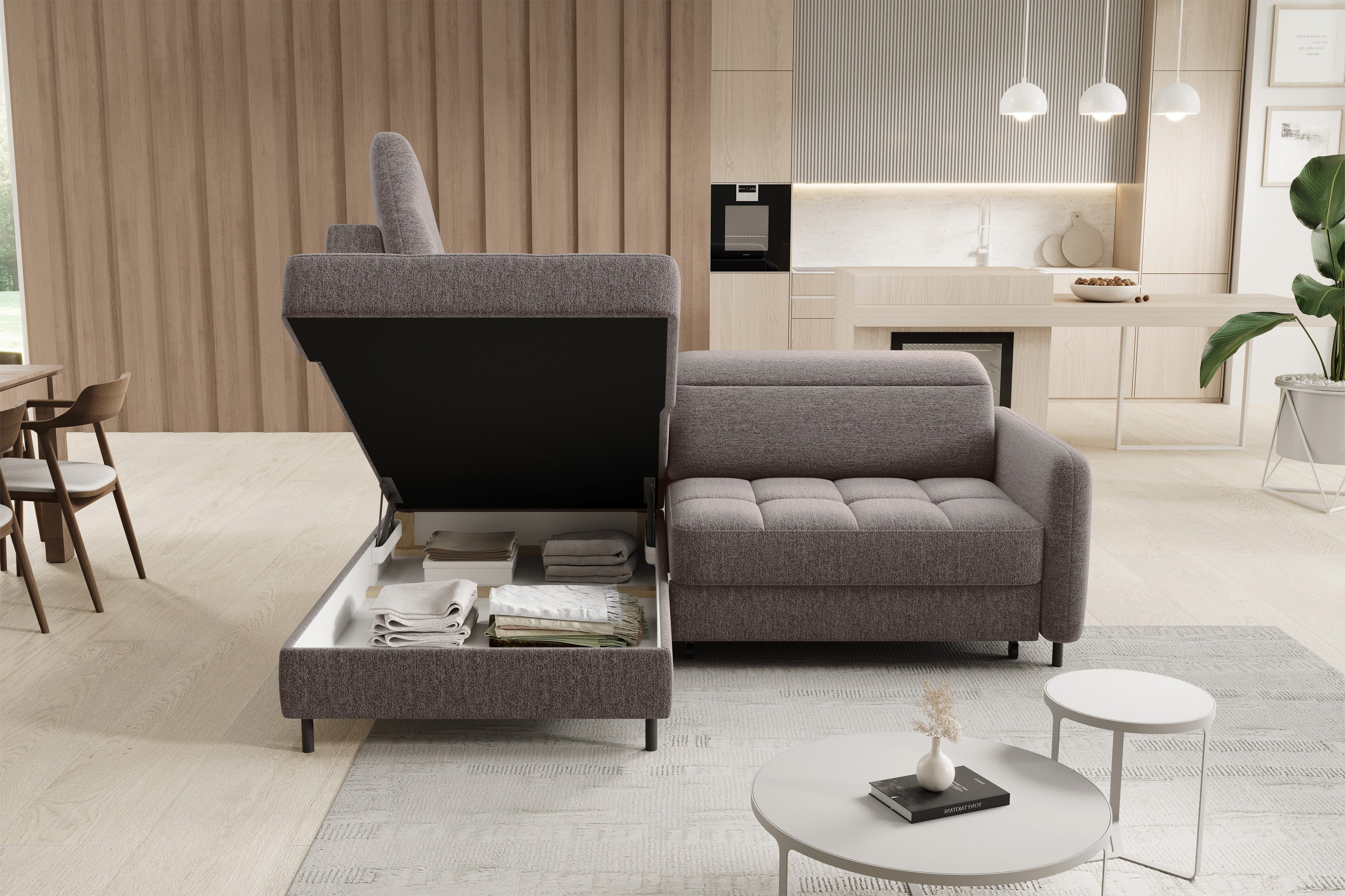 Sectionnel Barea 3 places | Rangement & lit escamotable | Brun Fudge