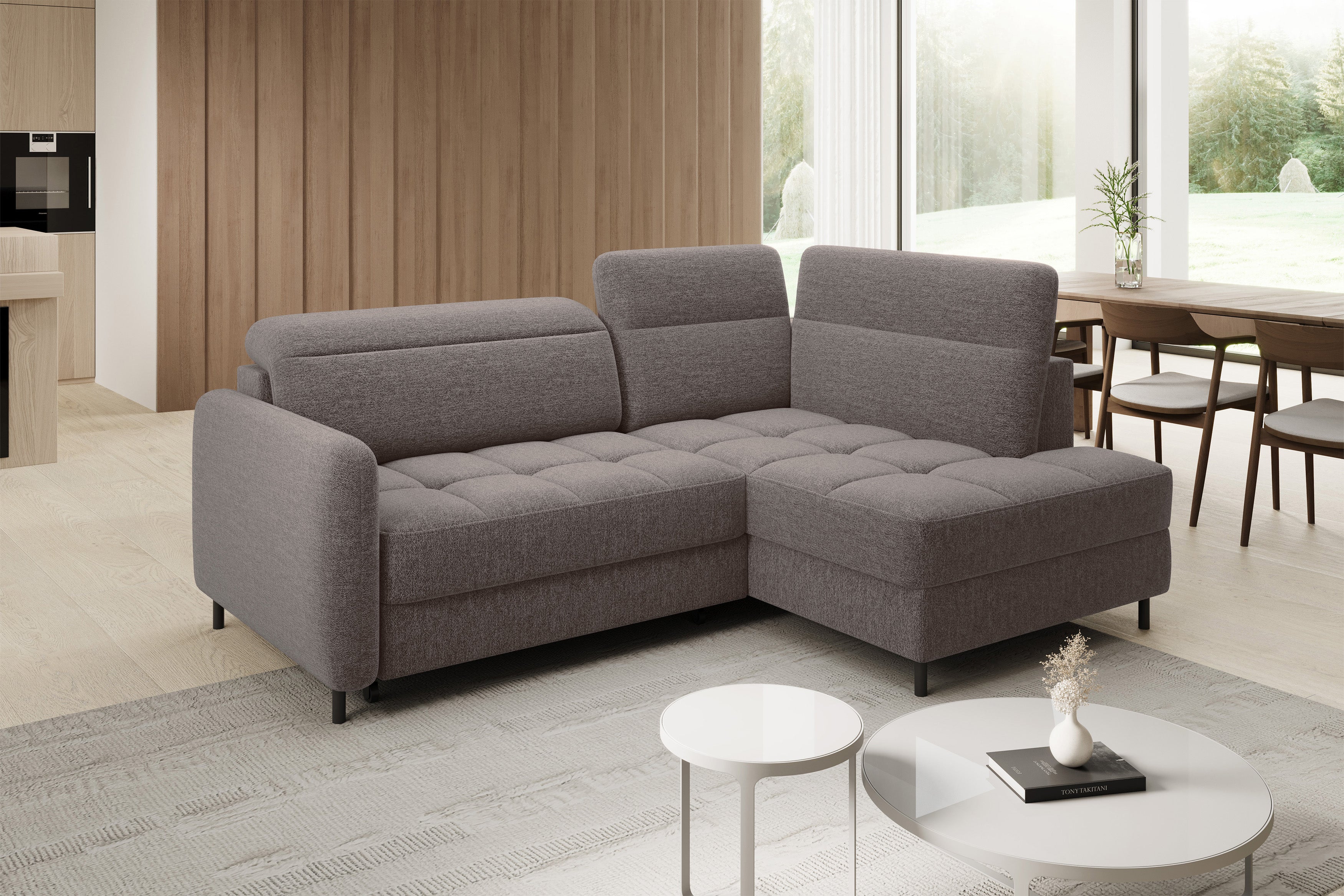 Sectionnel Barea 3 places | Rangement & lit escamotable | Brun Fudge