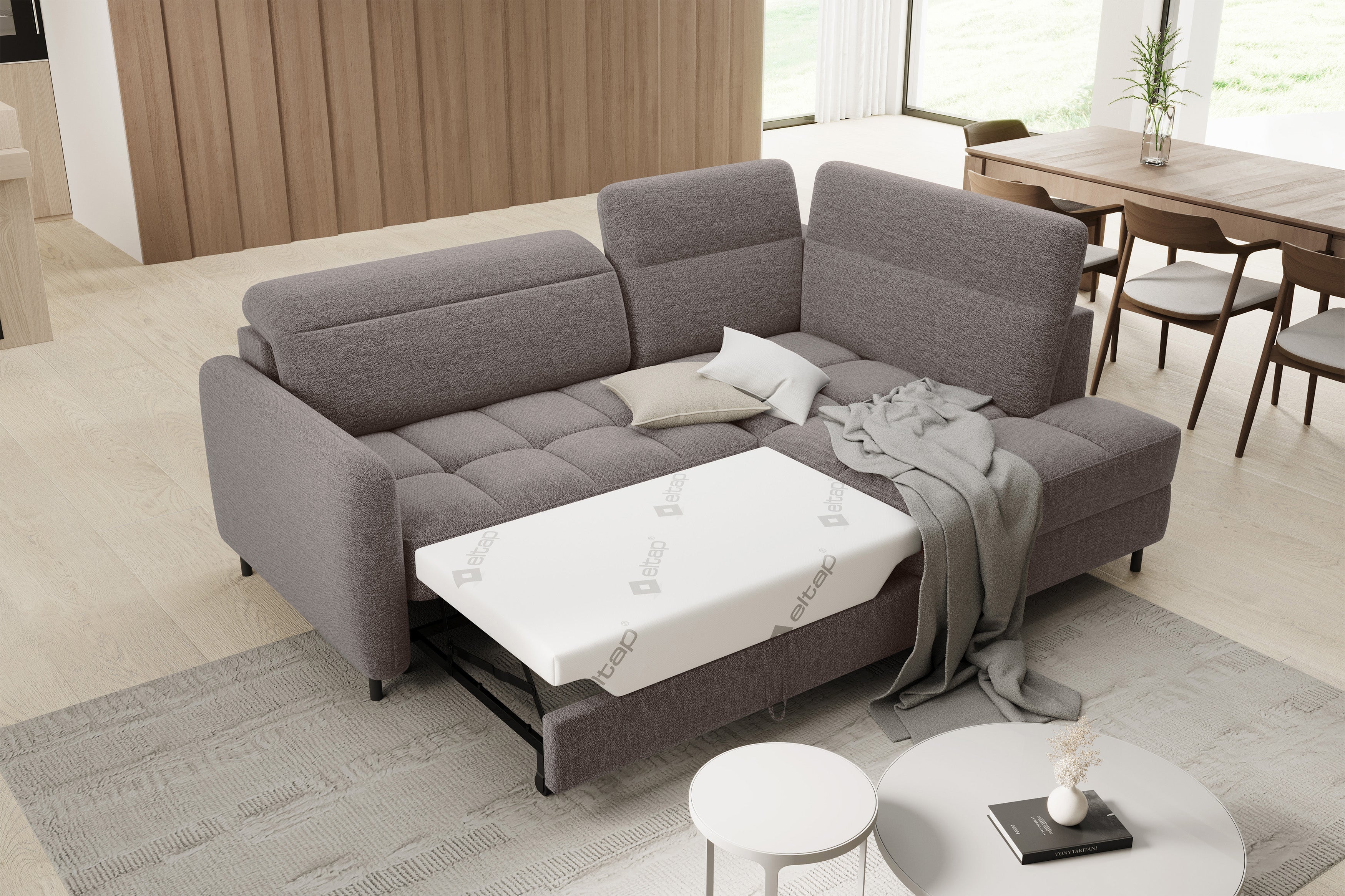 Sectionnel Barea 3 places | Rangement & lit escamotable | Brun Fudge