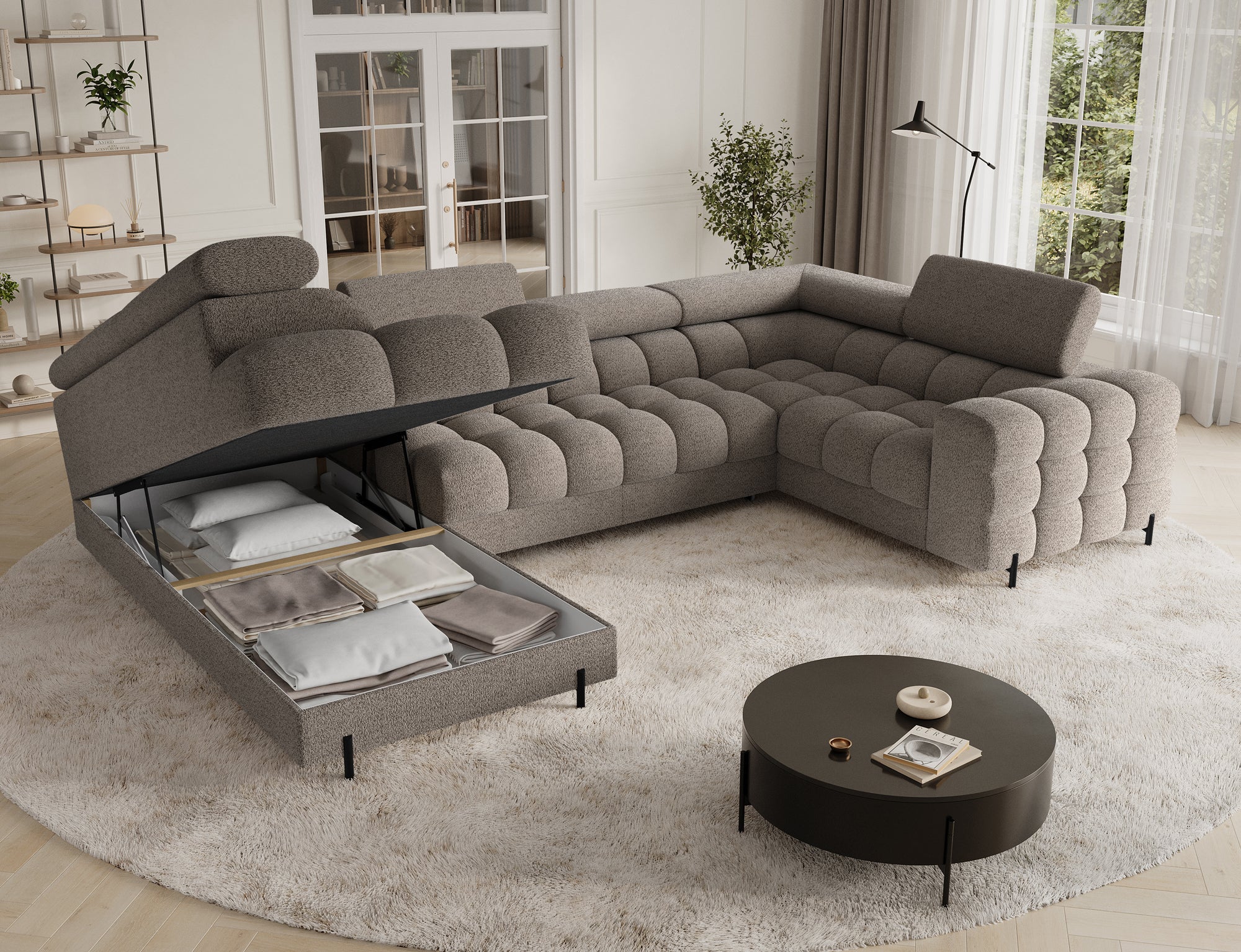 Sectionnel Fectory avec rangement et lit escamotable | Taupe