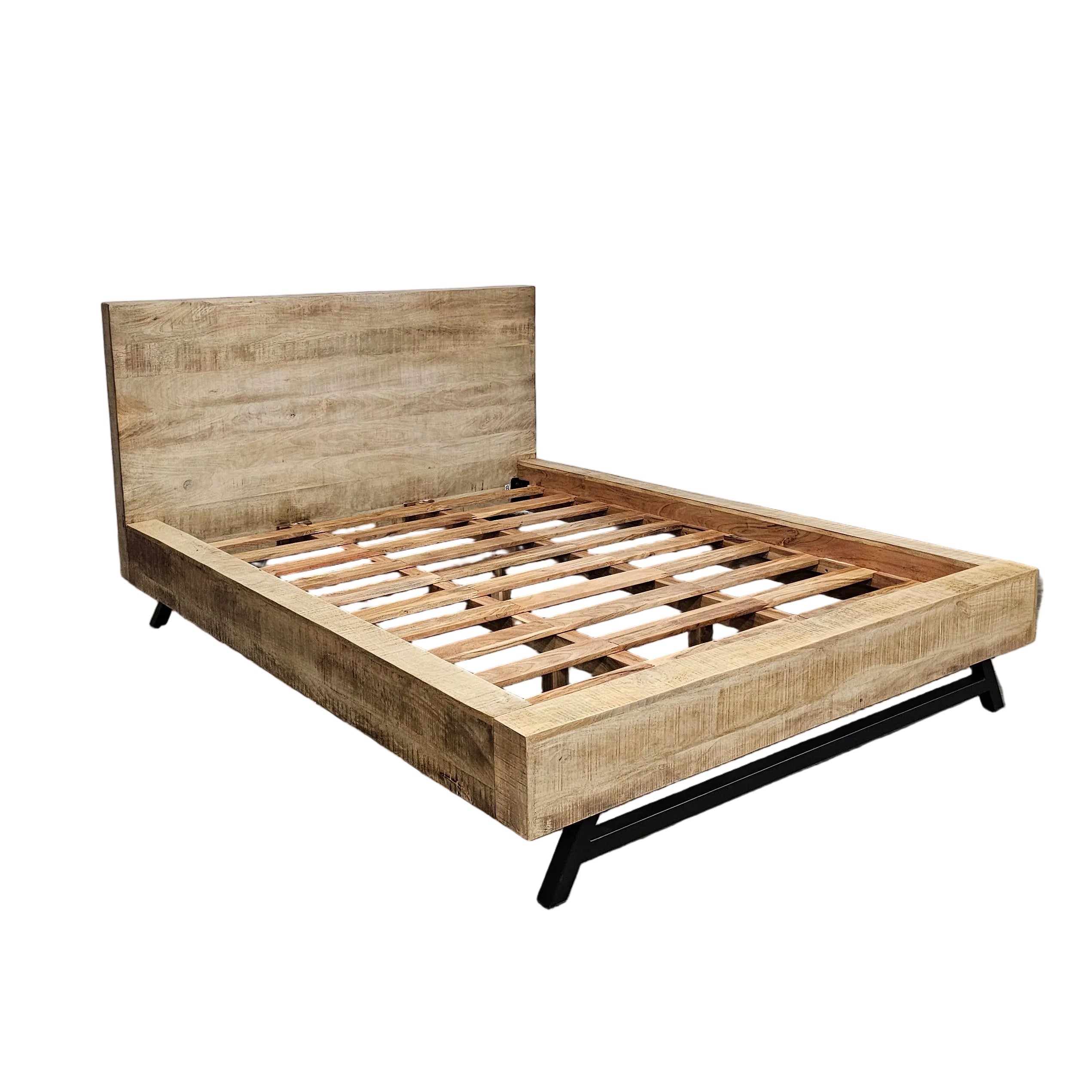 Cadre de Lit Queen | Bois massif de manguier & acier