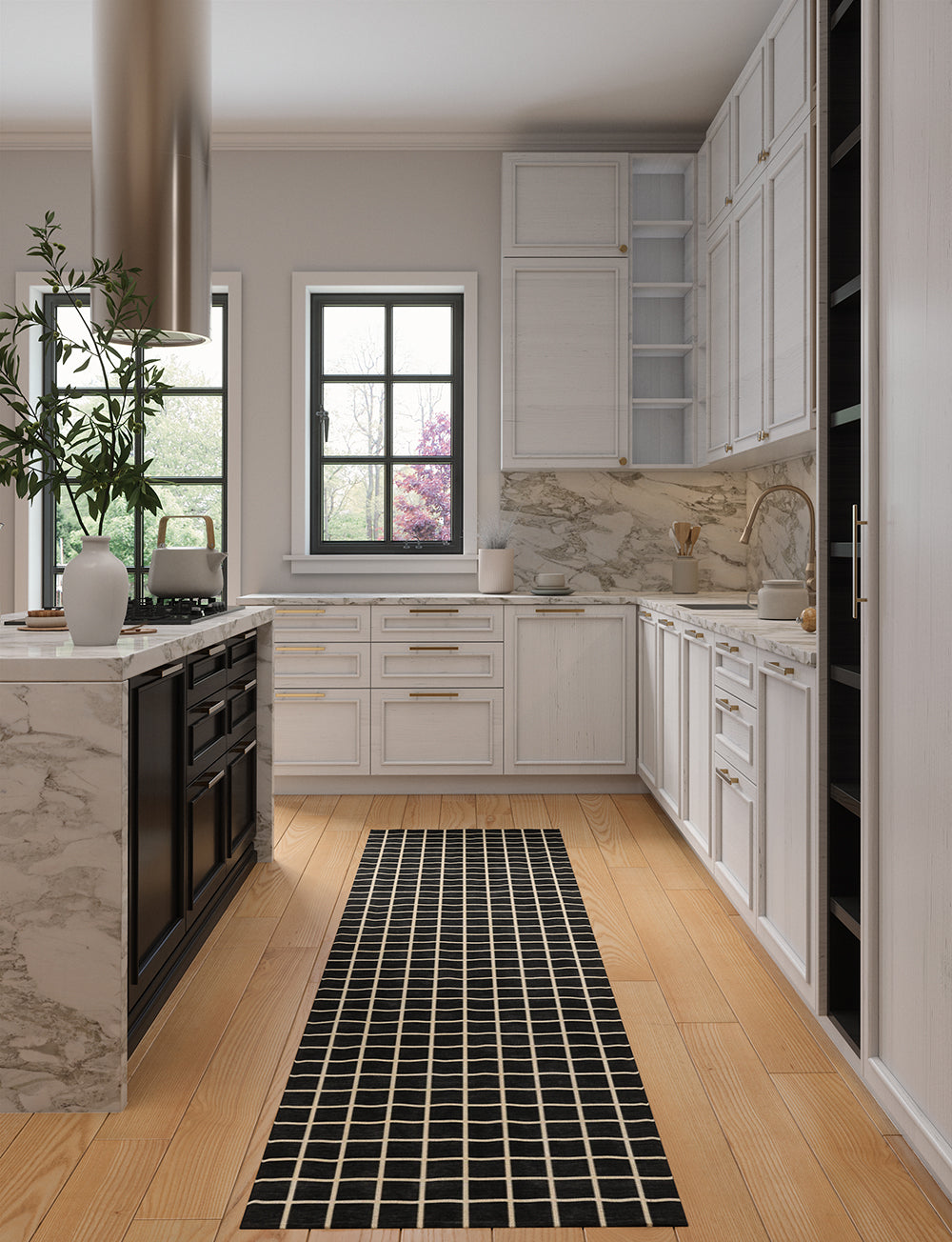 Tapis Caper Noir & Naturel à Carreaux | Design Moderne