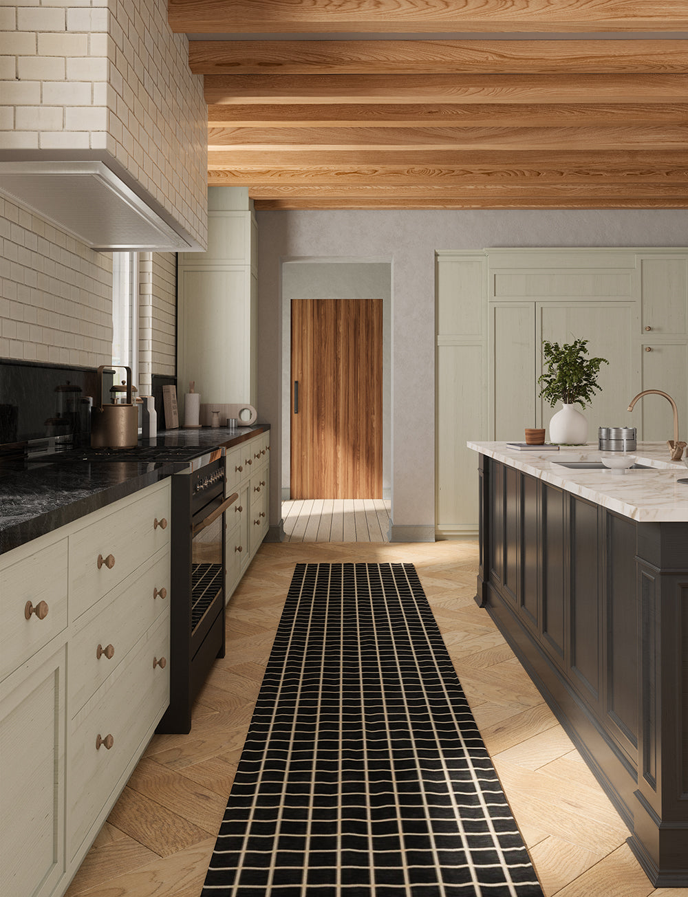 Tapis Caper Noir & Naturel à Carreaux | Design Moderne