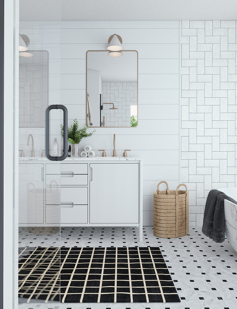 Tapis Caper Noir & Naturel à Carreaux | Design Moderne