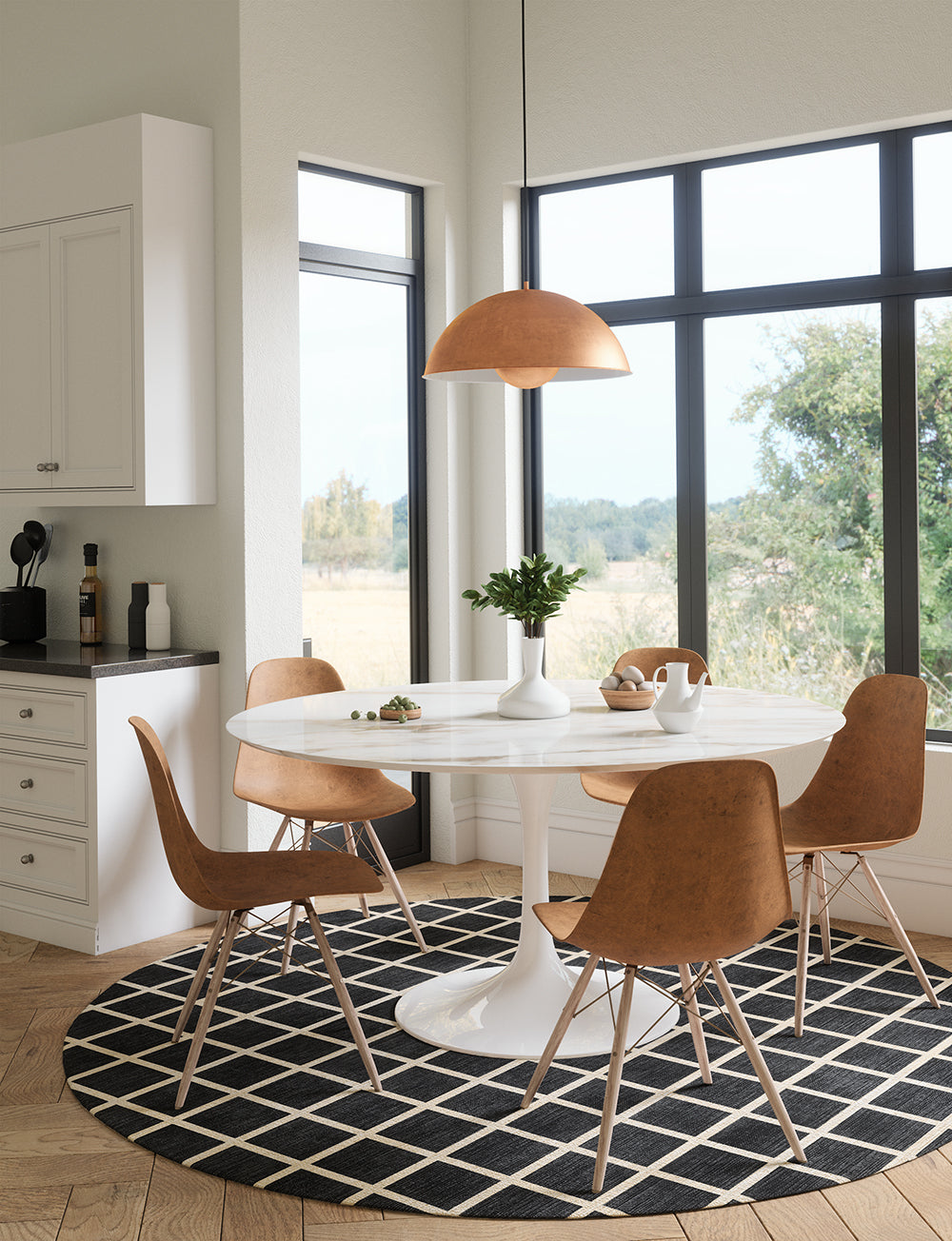 Tapis Caper Noir & Naturel à Carreaux | Design Moderne