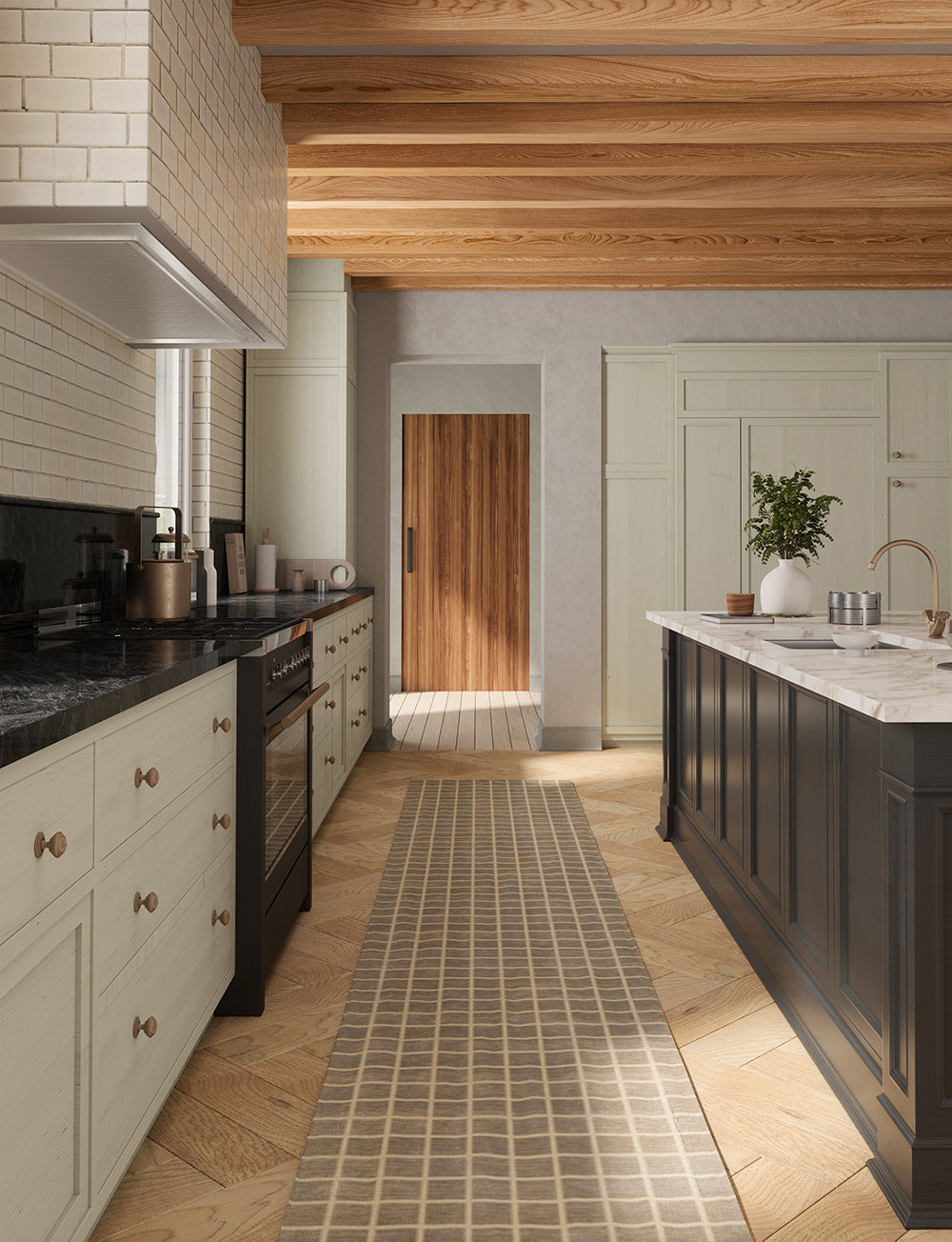 Tapis Caper beige naturel | Motif à carreaux moderne