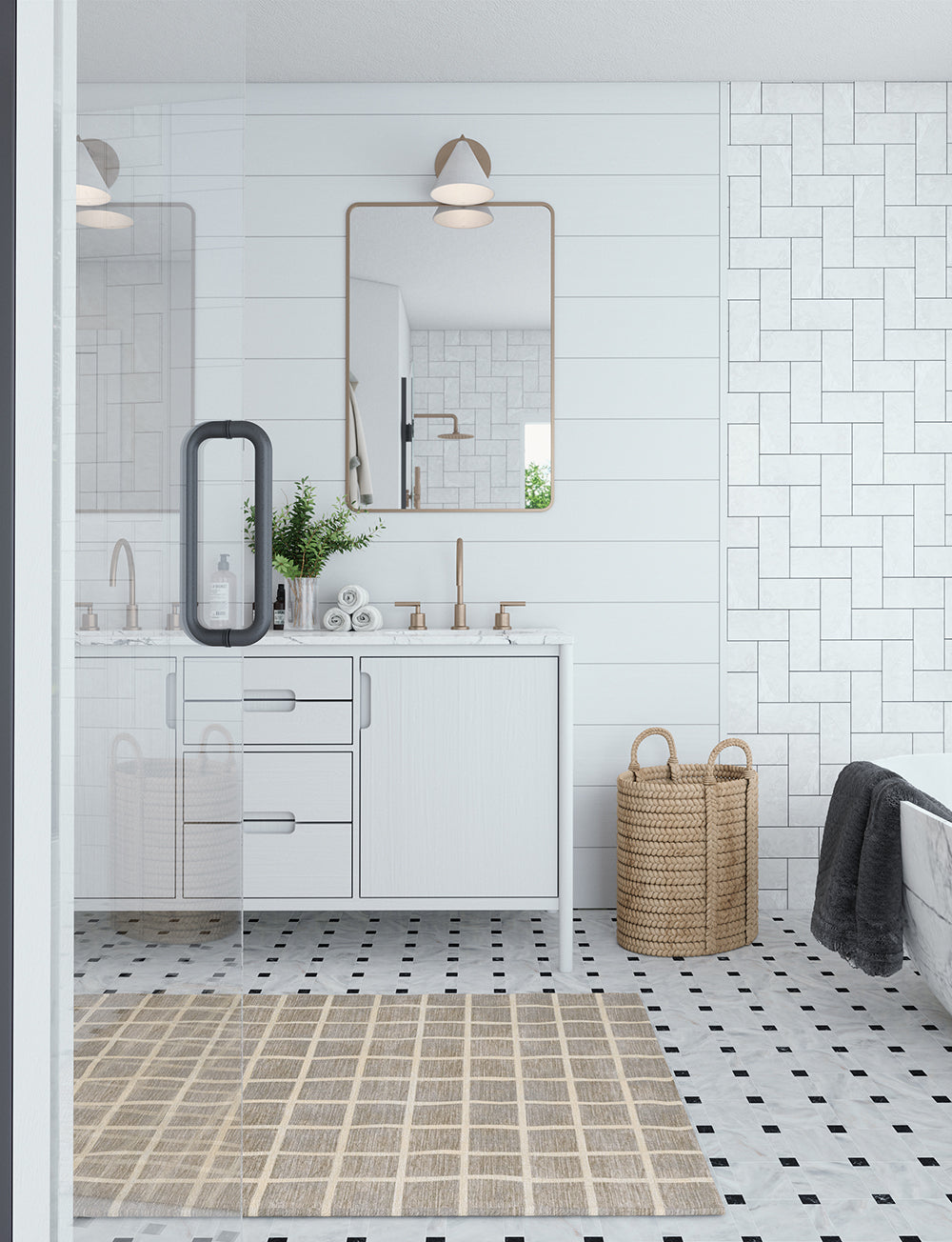 Tapis Caper beige naturel | Motif à carreaux moderne