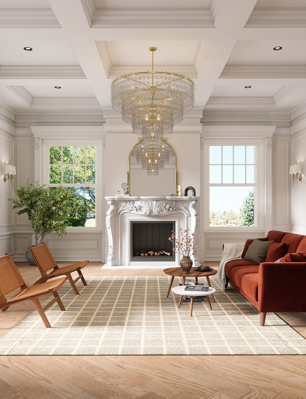 Tapis Caper beige naturel | Motif à carreaux moderne