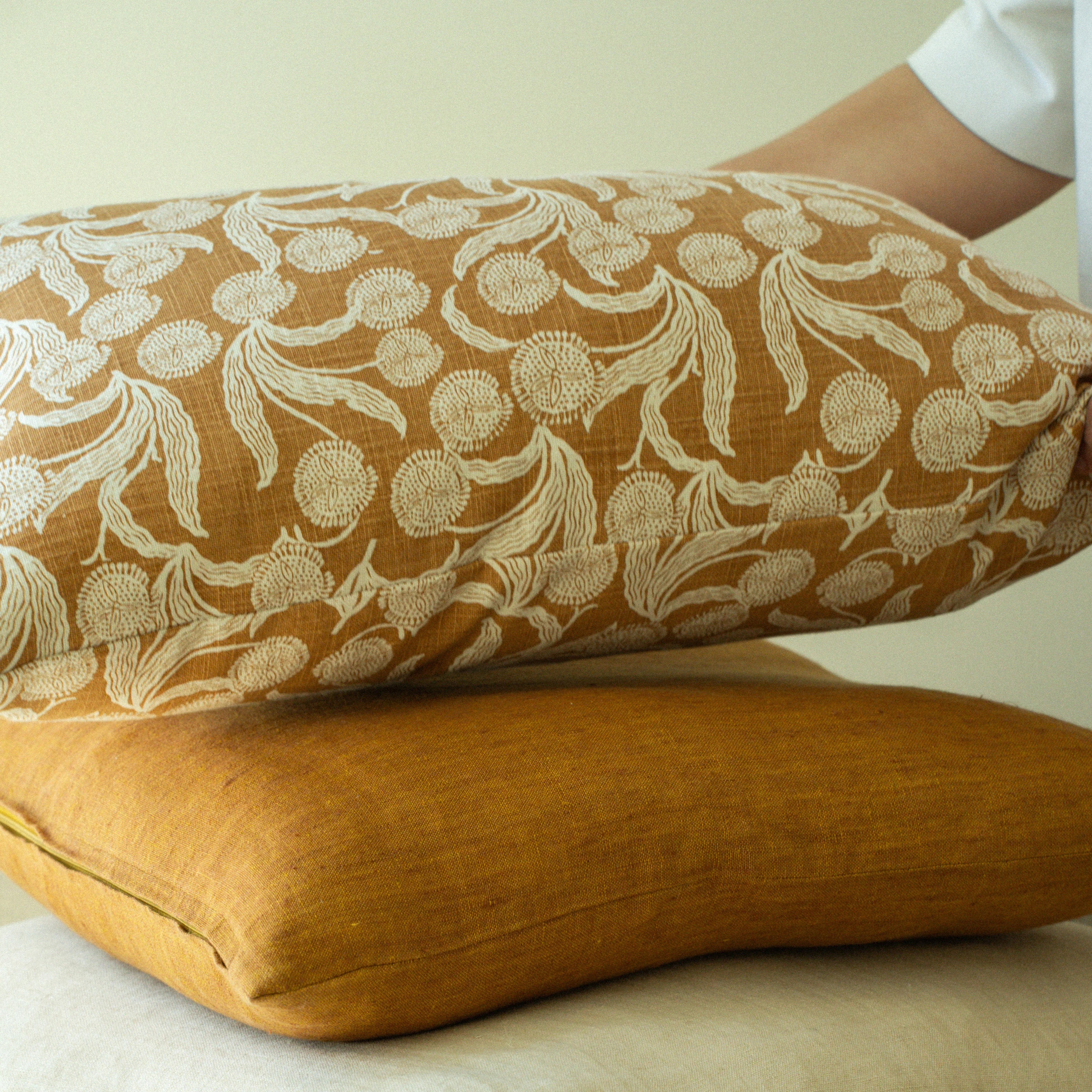 Paradisus Terracotta Decorative Cotton Cushion | Botanical Pattern | Handmade