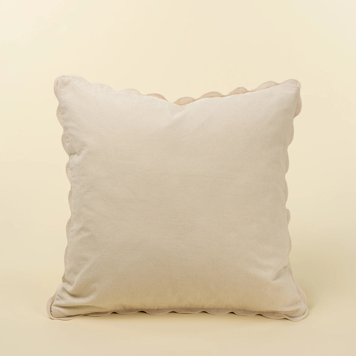 Corduroy decorative pillow | Scalloped edge | Ivory | 20 × 20 in