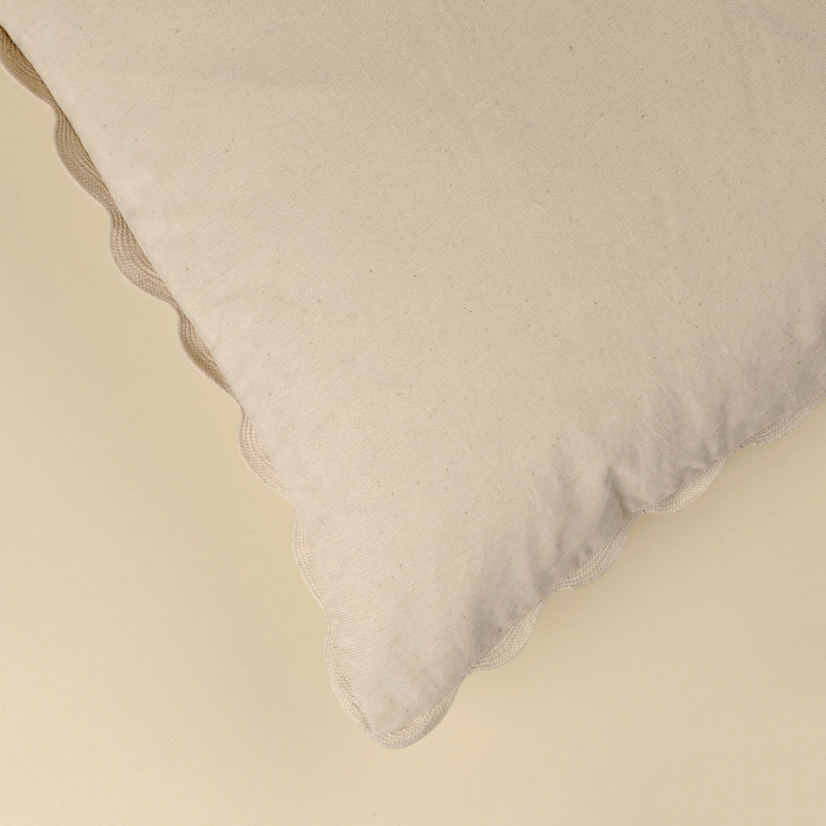 Corduroy decorative pillow | Scalloped edge | Ivory | 20 × 20 in