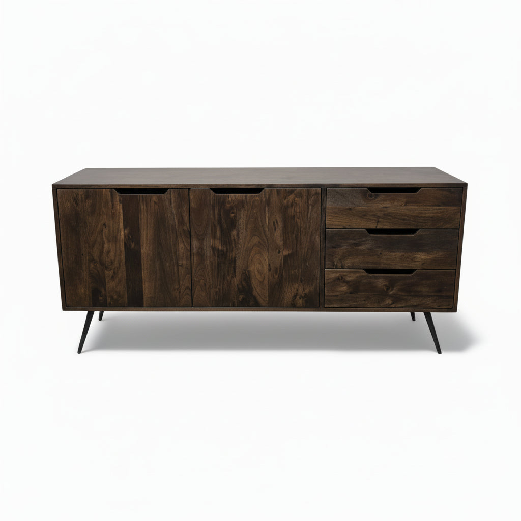 Buffet Scandinave en Bois d’Acacia Brun Foncé | 3 Tiroirs