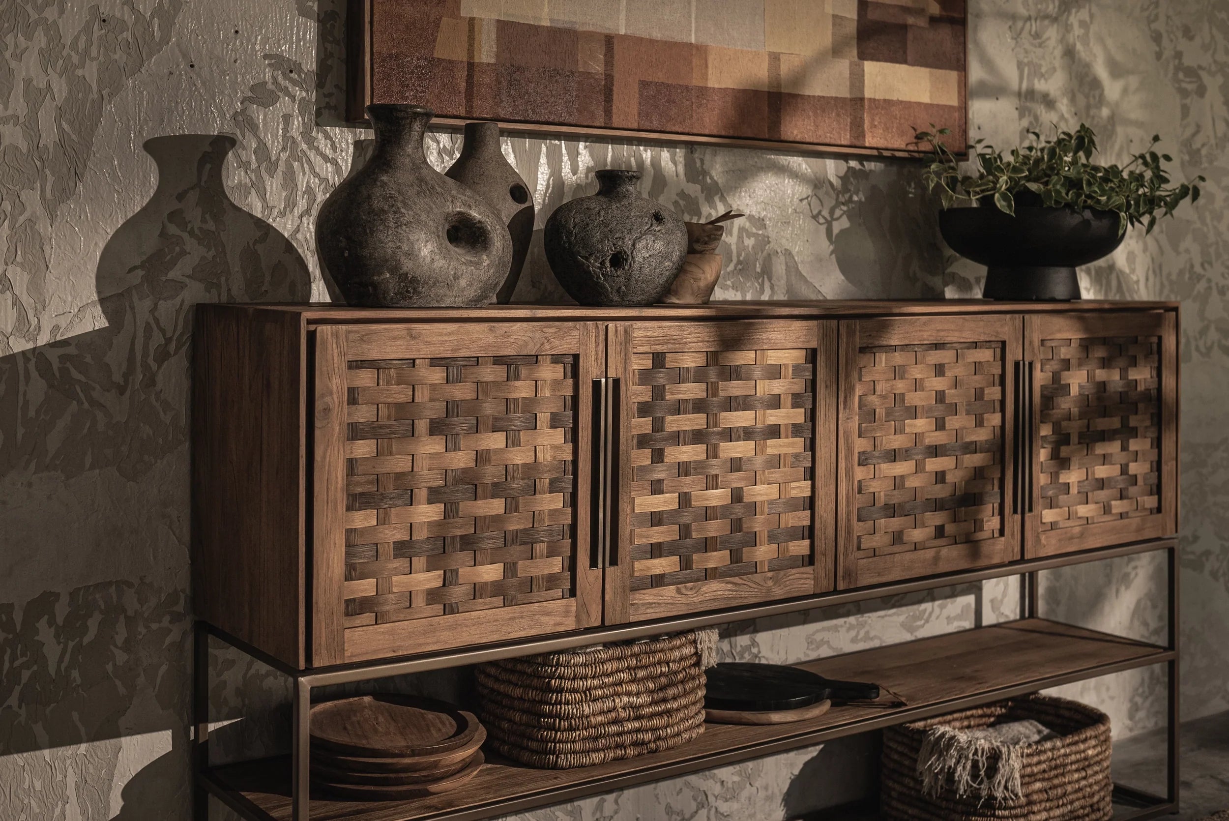 Commode Haute Karma Pure à 4 Portes et 1 Étagère Ouverte | Fait à la main  | dBodhi