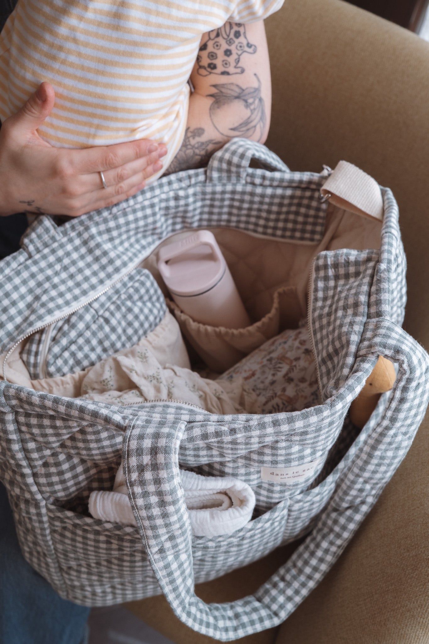 Sac à couches en coton biologique - Collection Vichy