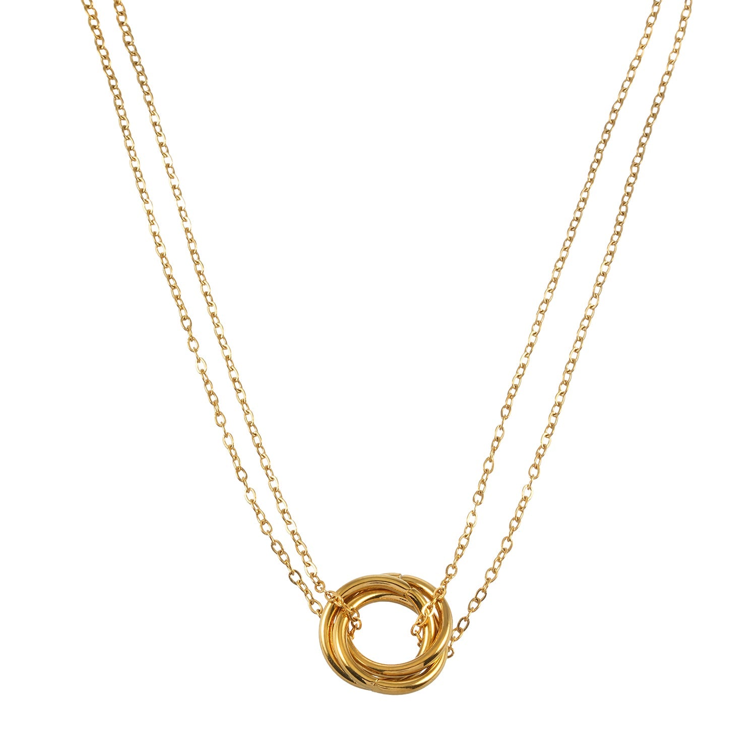 Collier double chaîne Elvira doré | Pendentif 3 anneaux entrelacés