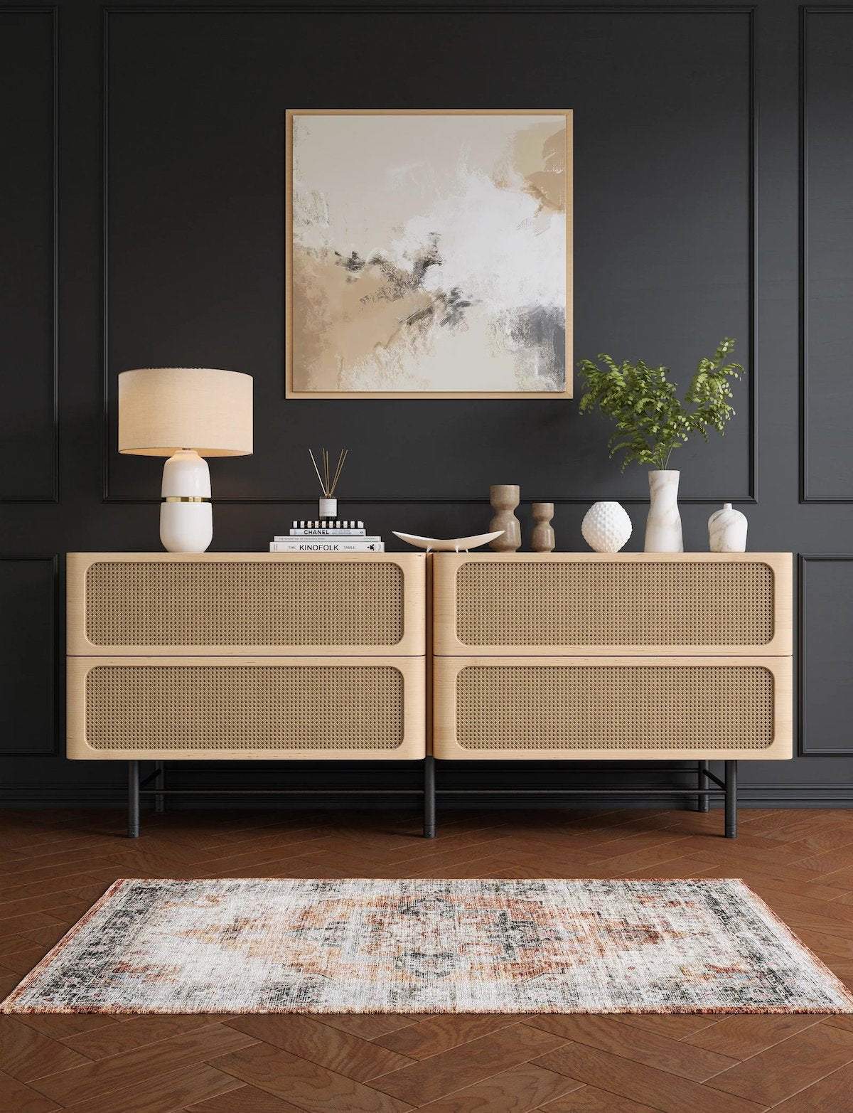 Tapis Echo – Orange Brûlé, Noir & Rose