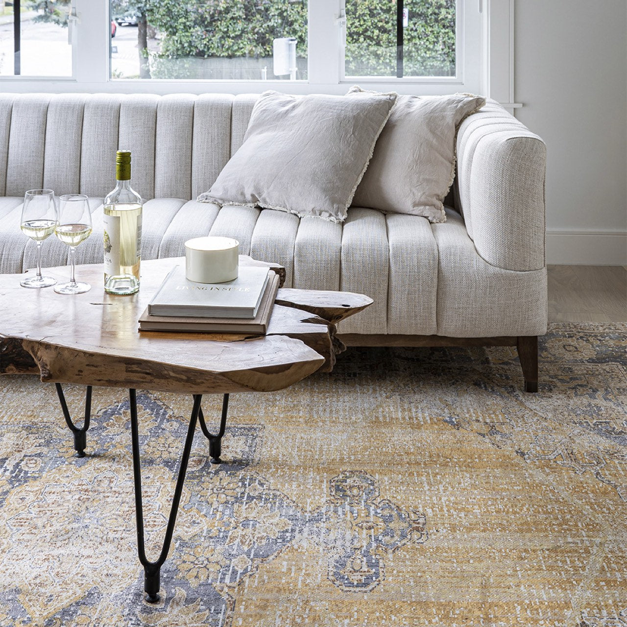 Canapé condo Elliot en velours | Crème