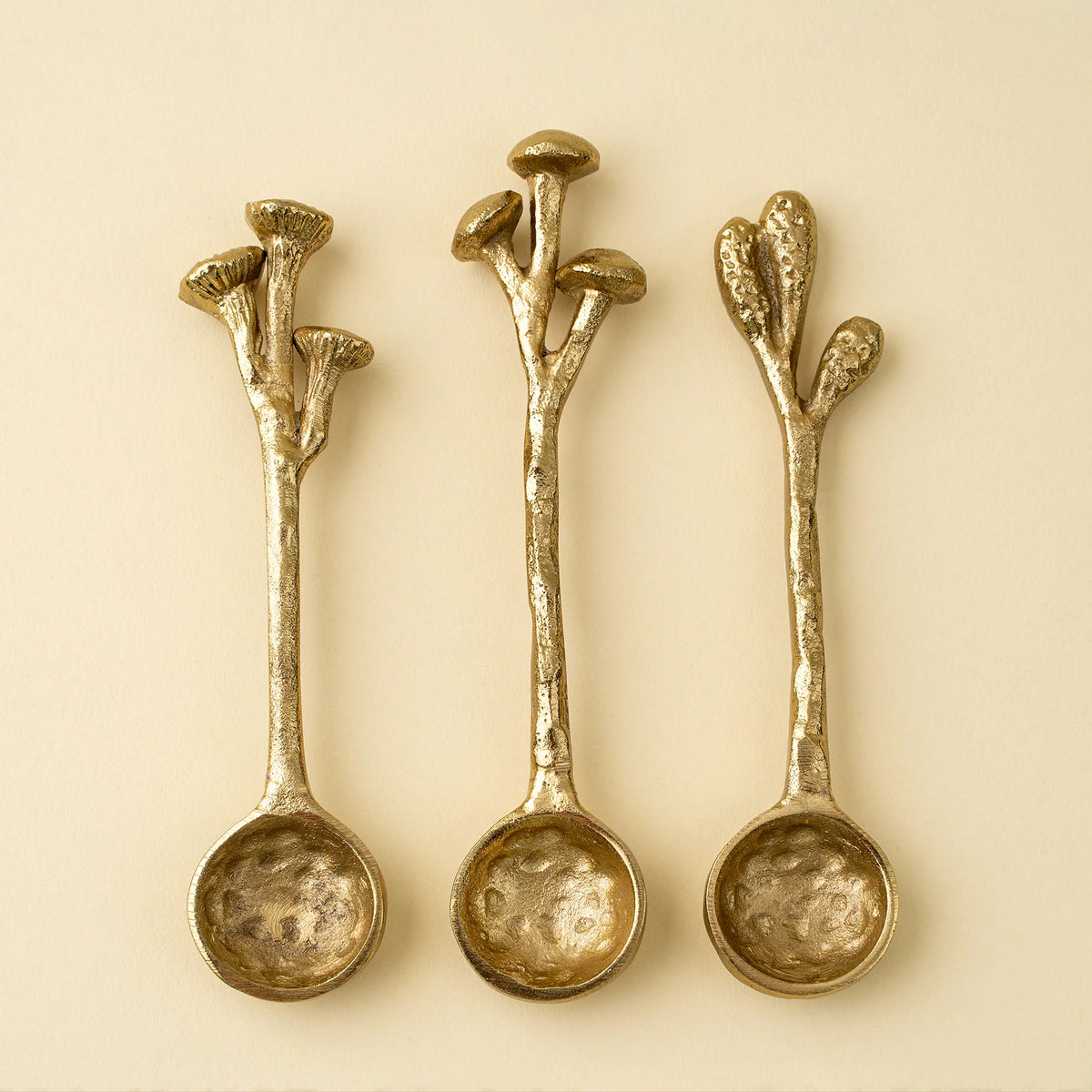 Ensemble de 3 cuillères Forager en laiton avec manches inspirés des champignons