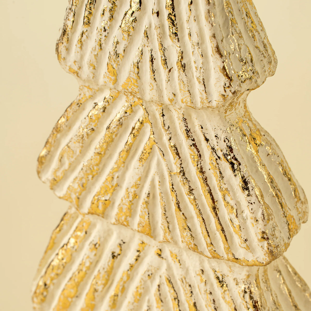 Grand arbre décoratif fait à la main | Papier mâché blanc et or