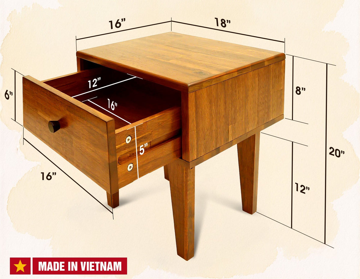 Table de chevet Sofia en bois massif | 1 tiroir | FSC® | Finition artisanale