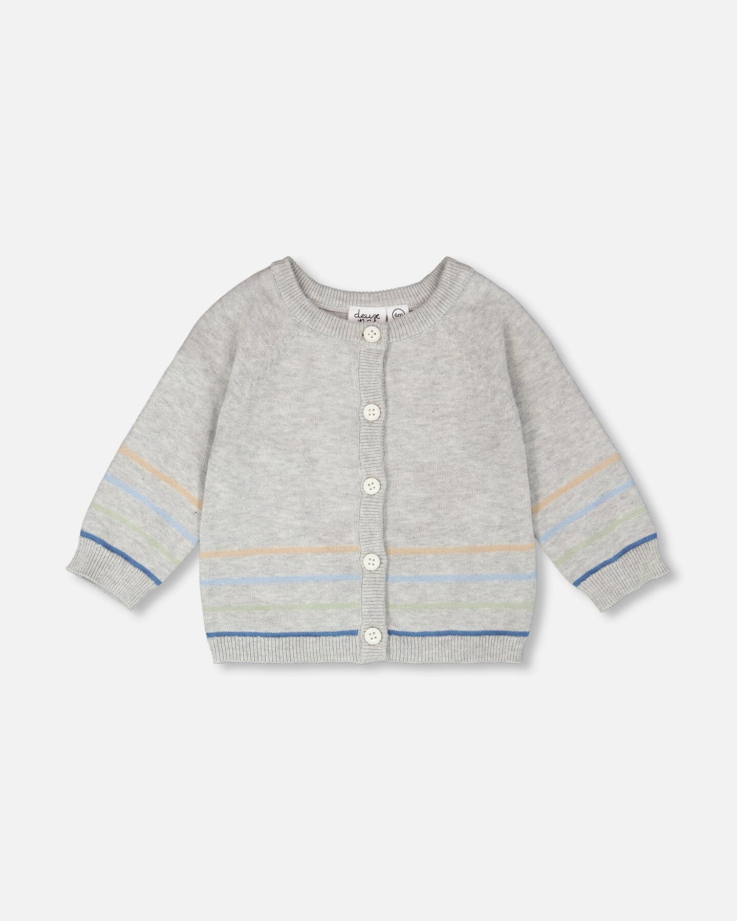 Cardigan rayé gris chiné en tricot de coton pour garçon avec boutons Deux par Deux