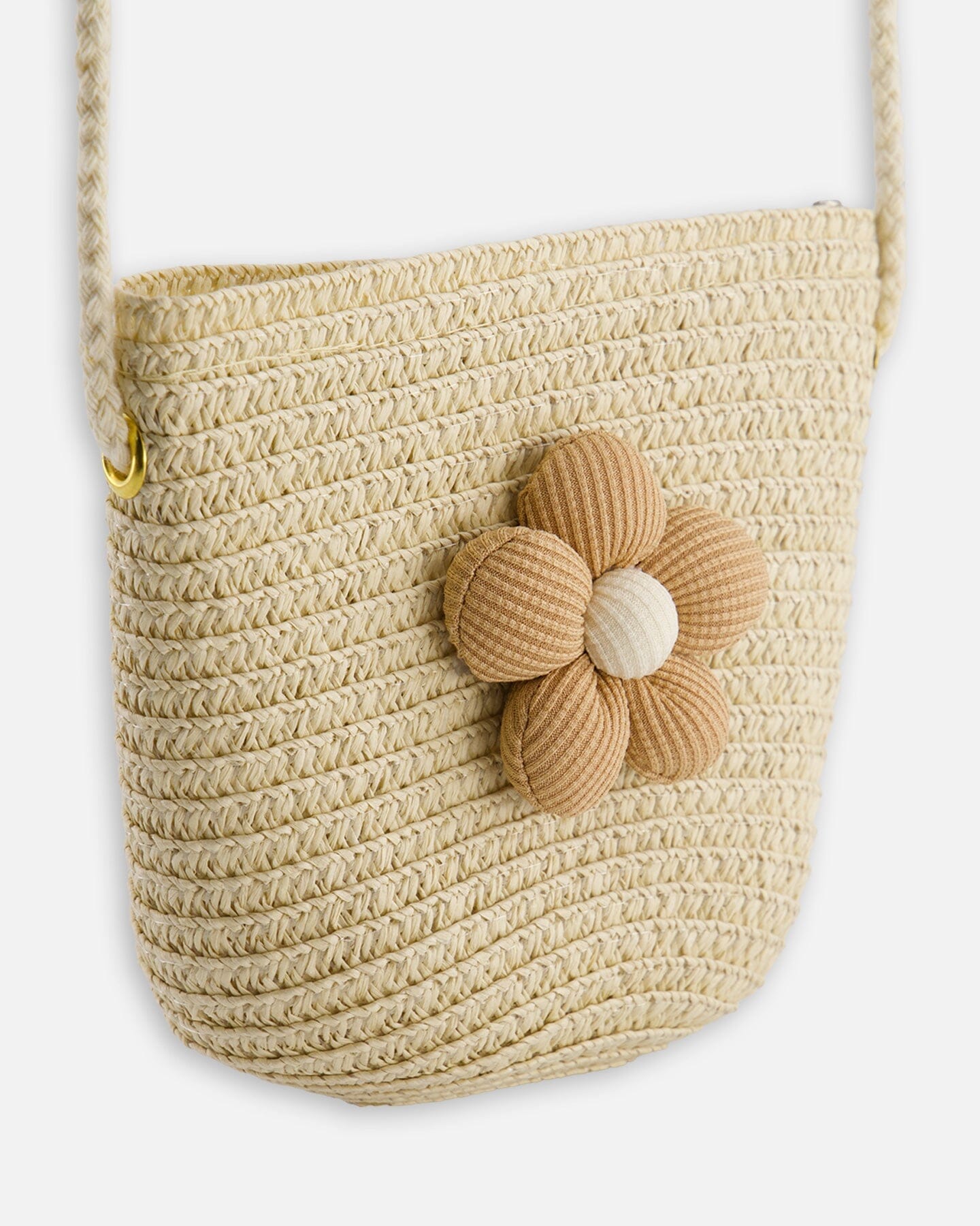 Sac à main en paille beige avec fleur pour enfant | Bandoulière tressée