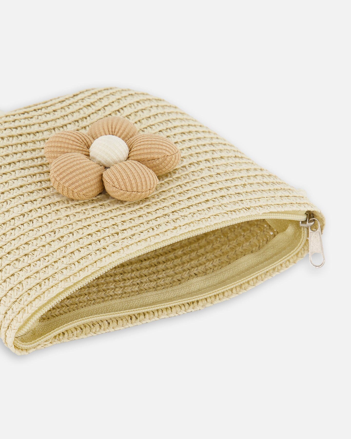 Sac à main en paille beige avec fleur pour enfant | Bandoulière tressée