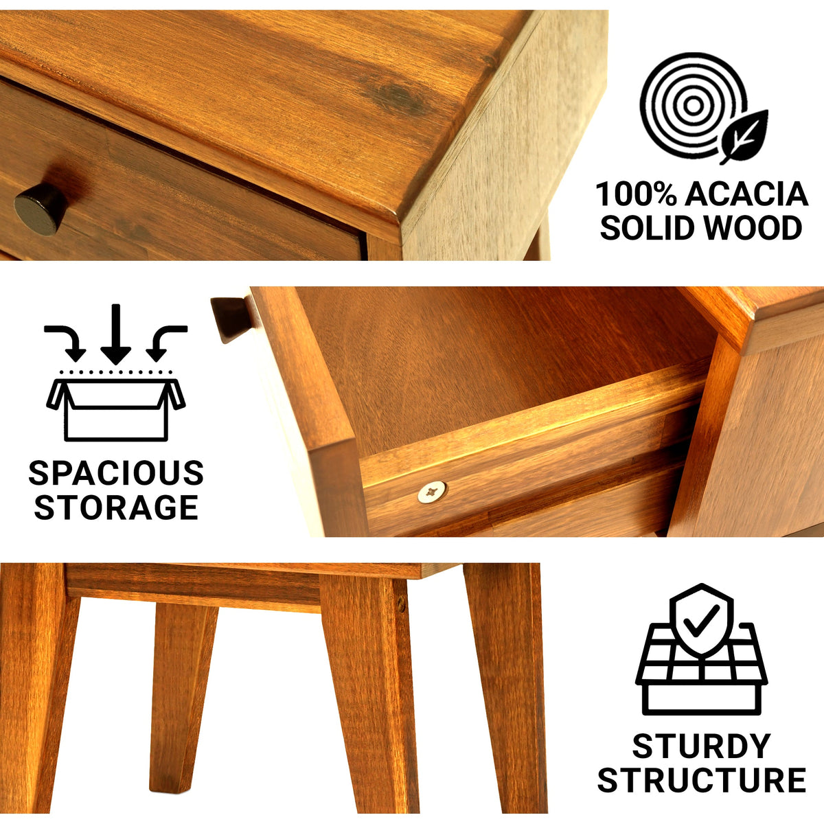 Table de chevet Sofia en bois massif | 1 tiroir | FSC® | Finition artisanale