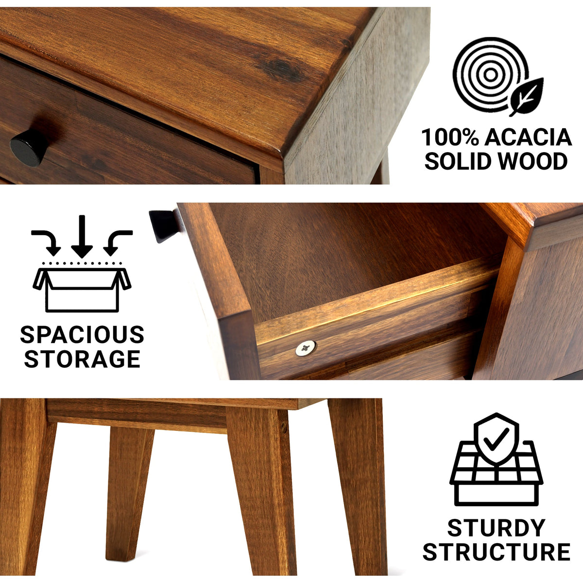 Table de chevet Sofia en bois massif | 1 tiroir | FSC® | Finition artisanale