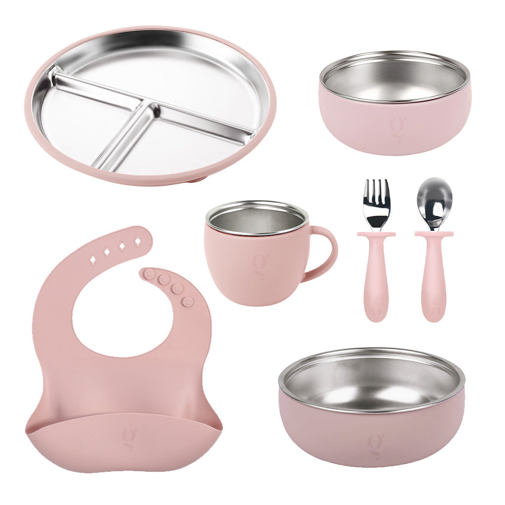Ensemble repas 7 pièces en silicone et acier inoxydable pour enfant