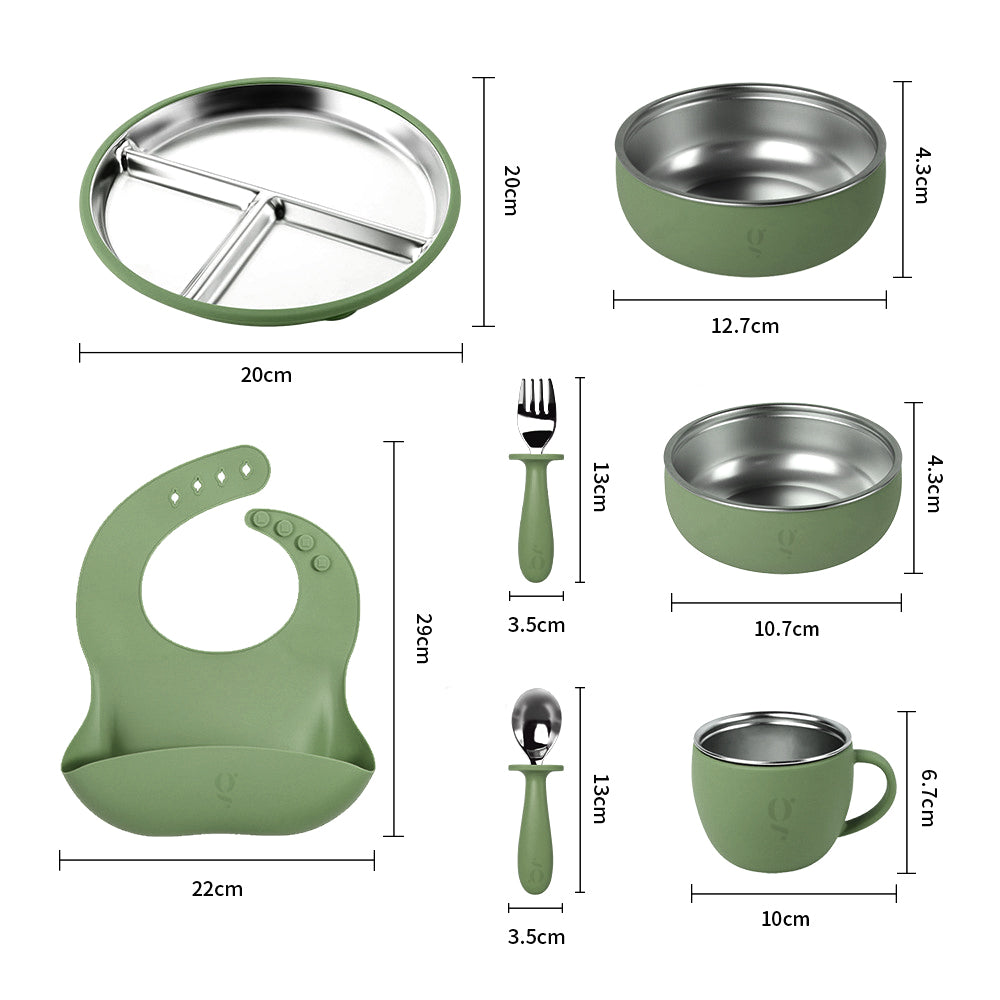Ensemble repas 7 pièces en silicone et acier inoxydable pour enfant