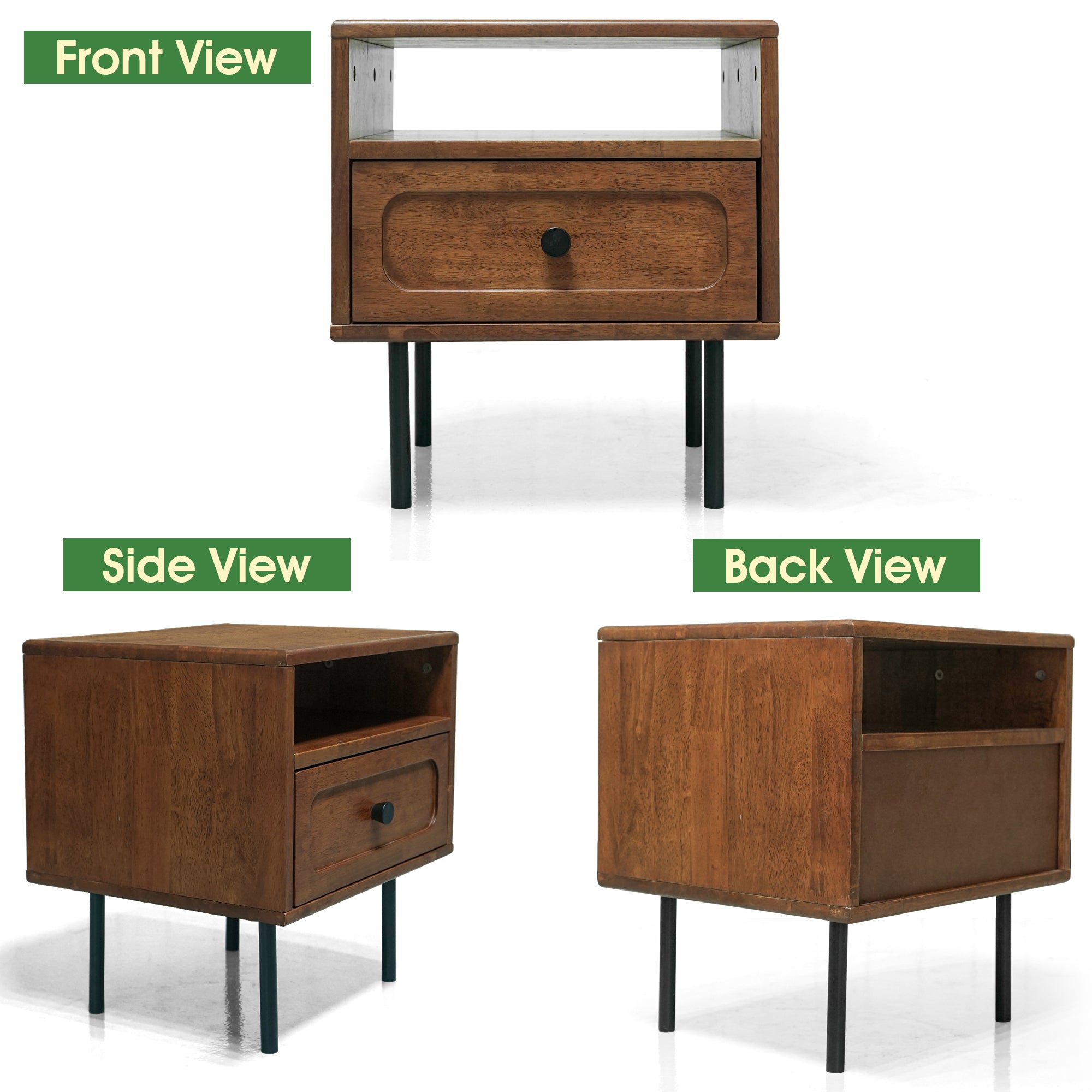 Table de chevet Savana en bois massif | 1 tiroir | Style mid-century moderne