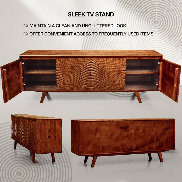 Meuble TV Harmony en bois massif d'acacia et d'hévéa certifiés FSC