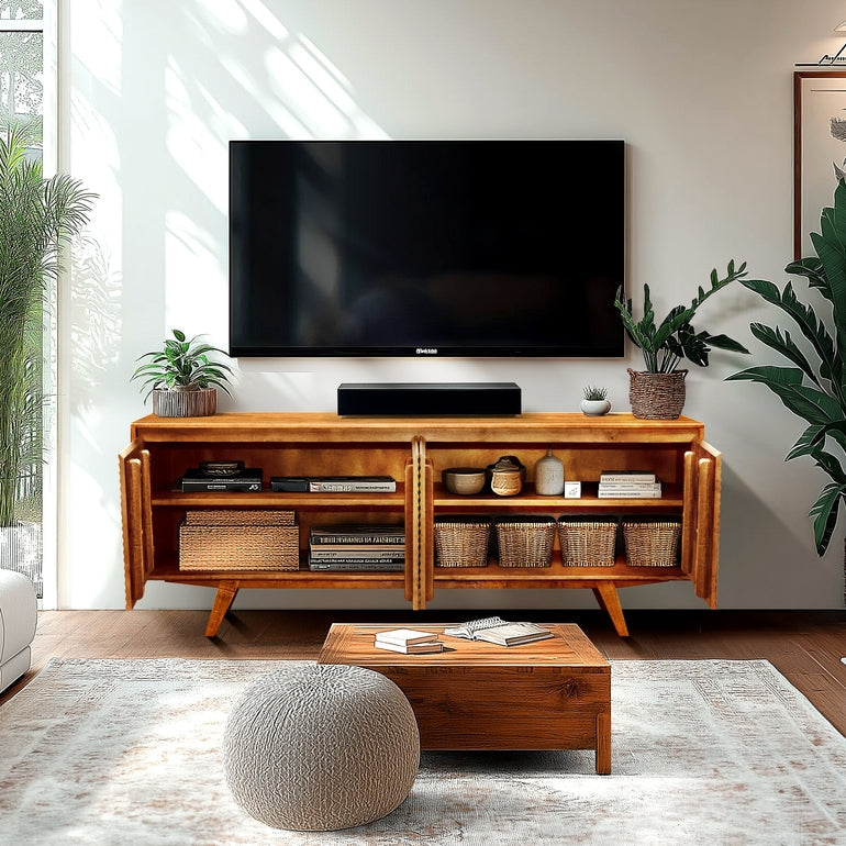 Meuble TV Harmony en bois massif d'acacia et d'hévéa certifiés FSC
