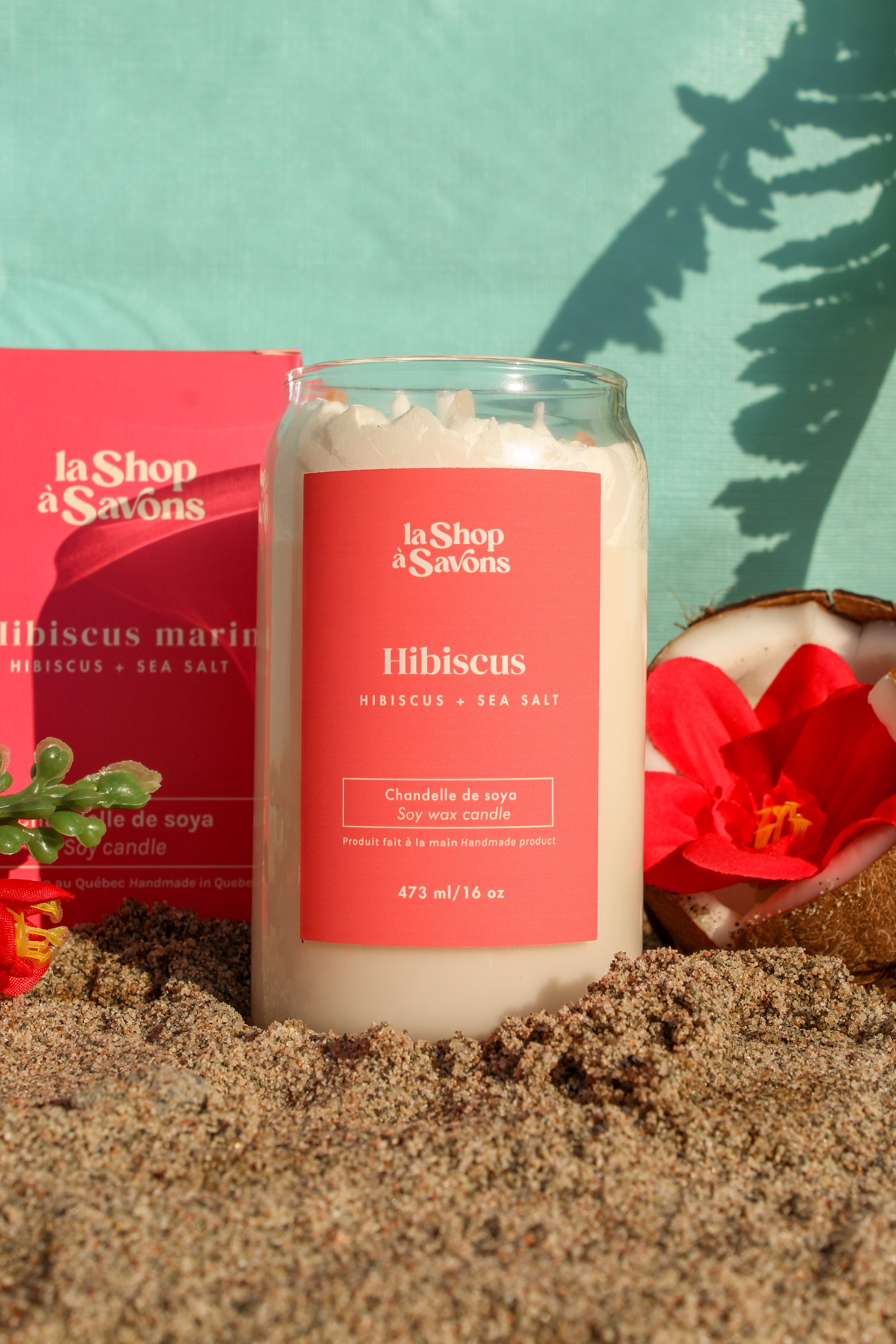 Chandelle de soya Hibiscus marin 16 oz | Fait à la main au Québec | Naturelle et végan