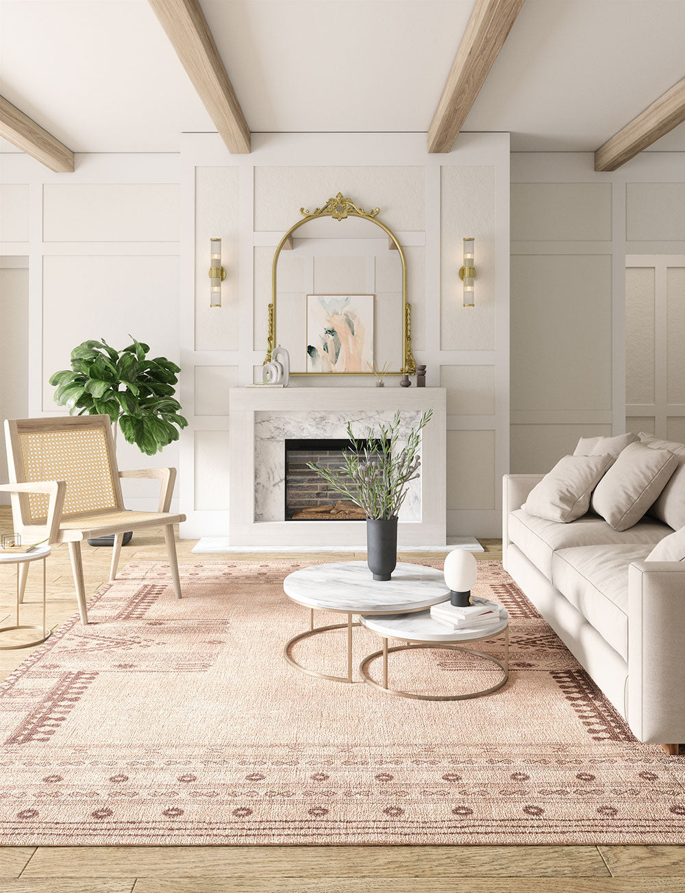 Tapis Mazela beige naturel & brun | Inspiration persane minimaliste