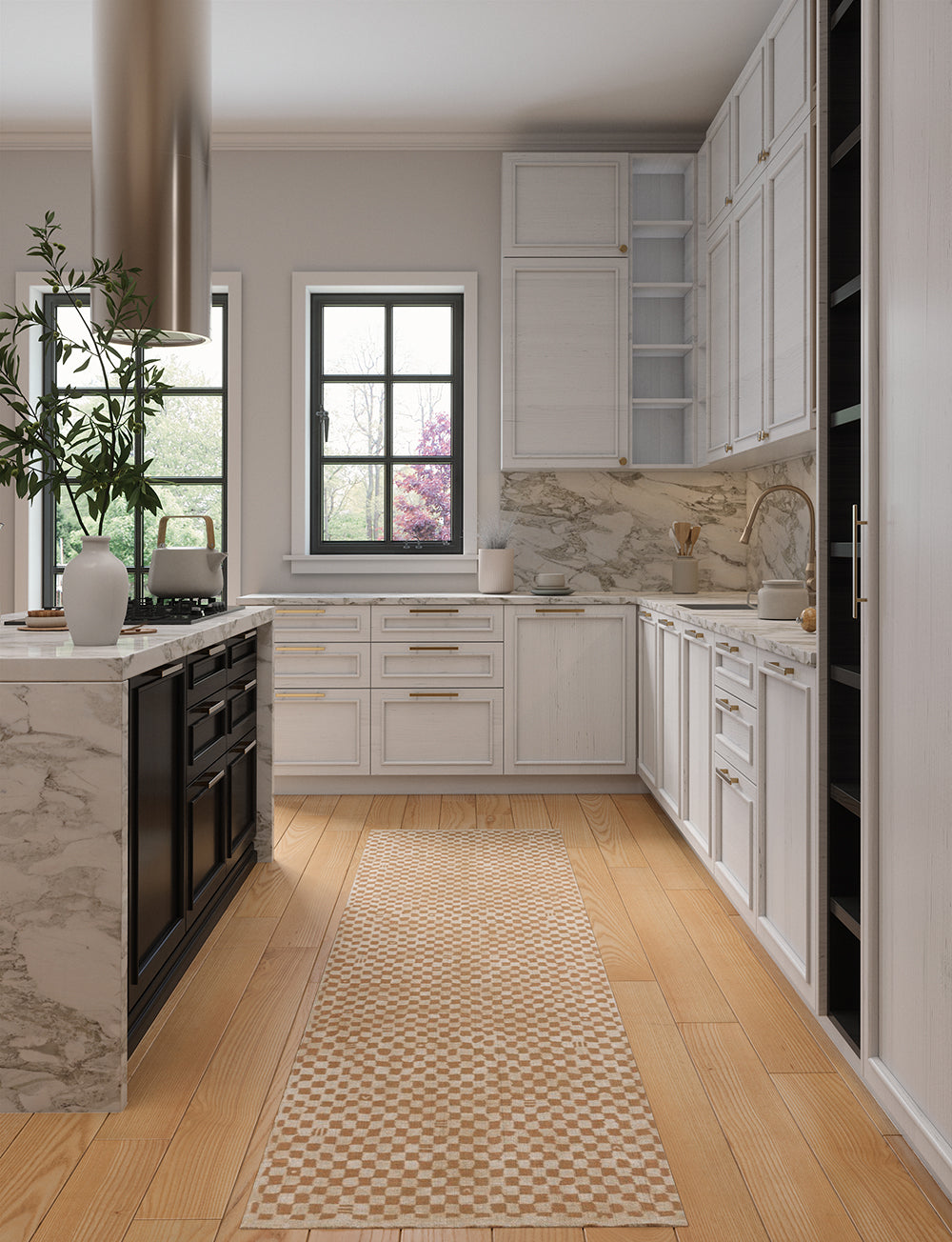 Tapis Metro à carreaux beige naturel & corail | Inspiration marocaine minimaliste