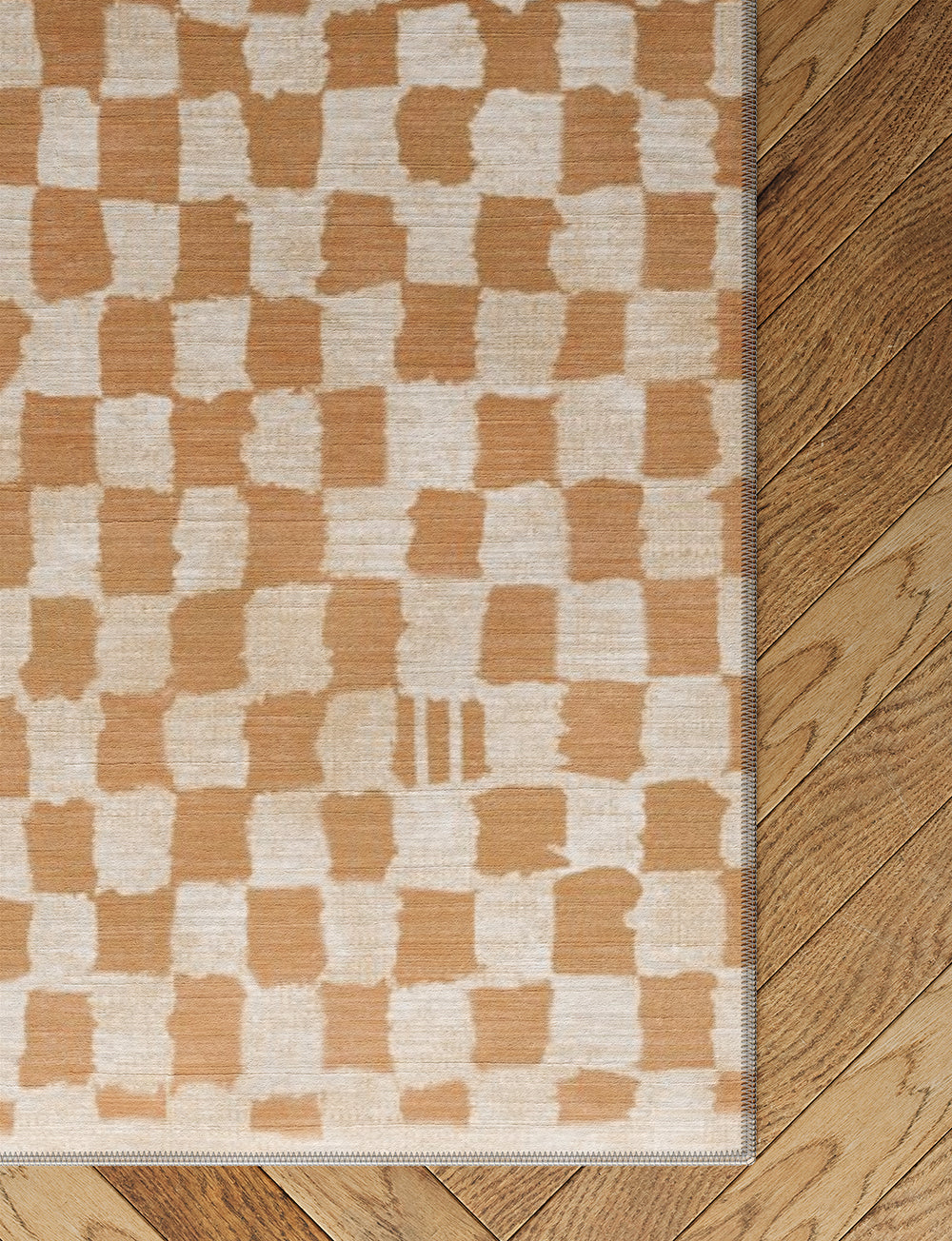 Tapis Metro à carreaux beige naturel & corail | Inspiration marocaine minimaliste