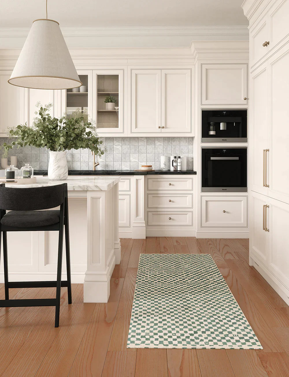 Tapis Metro Vert Ardoise & Blanc | Motif Marocain à Carreaux