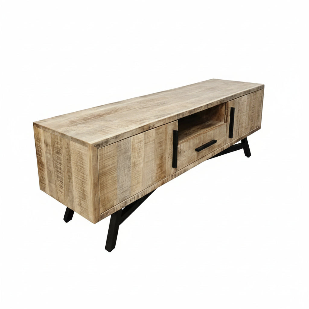 Console média en bois de manguier brut | Piètement en acier noir