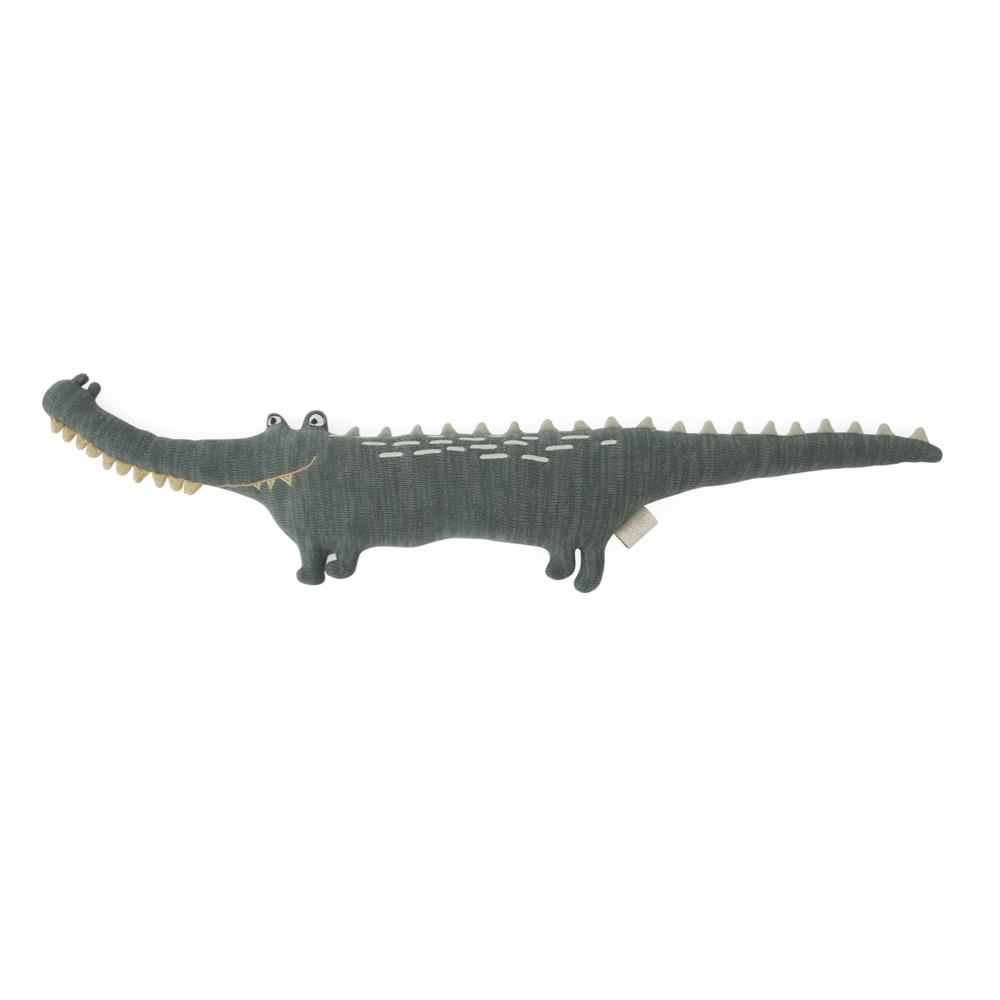 Peluche Mr. Crocodile Gustav en coton tricoté vert foncé par OYOY MINI
