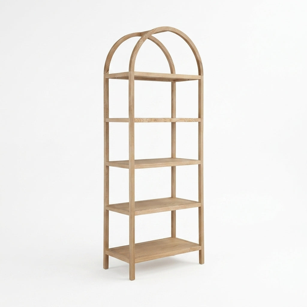 Bibliothèque Esenler en chêne blanc | Arche moderne | Étagères ouvertes | Fait à la main