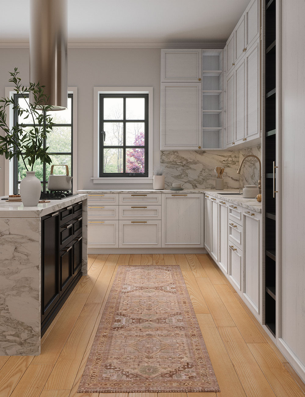 Tapis Ozana Naturel | Motif Persan Beige, Jaune & Vert Menthe